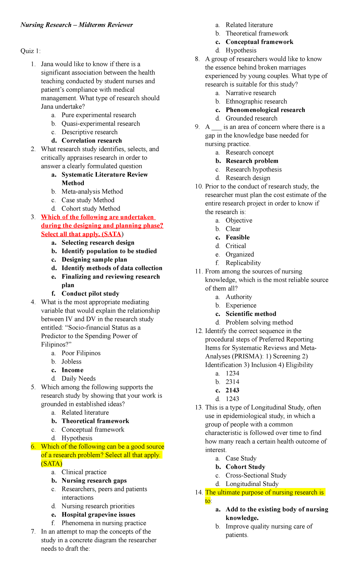 NR 1 (M-Reviewer) - research sample questions sem 1 - Nursing Research ...