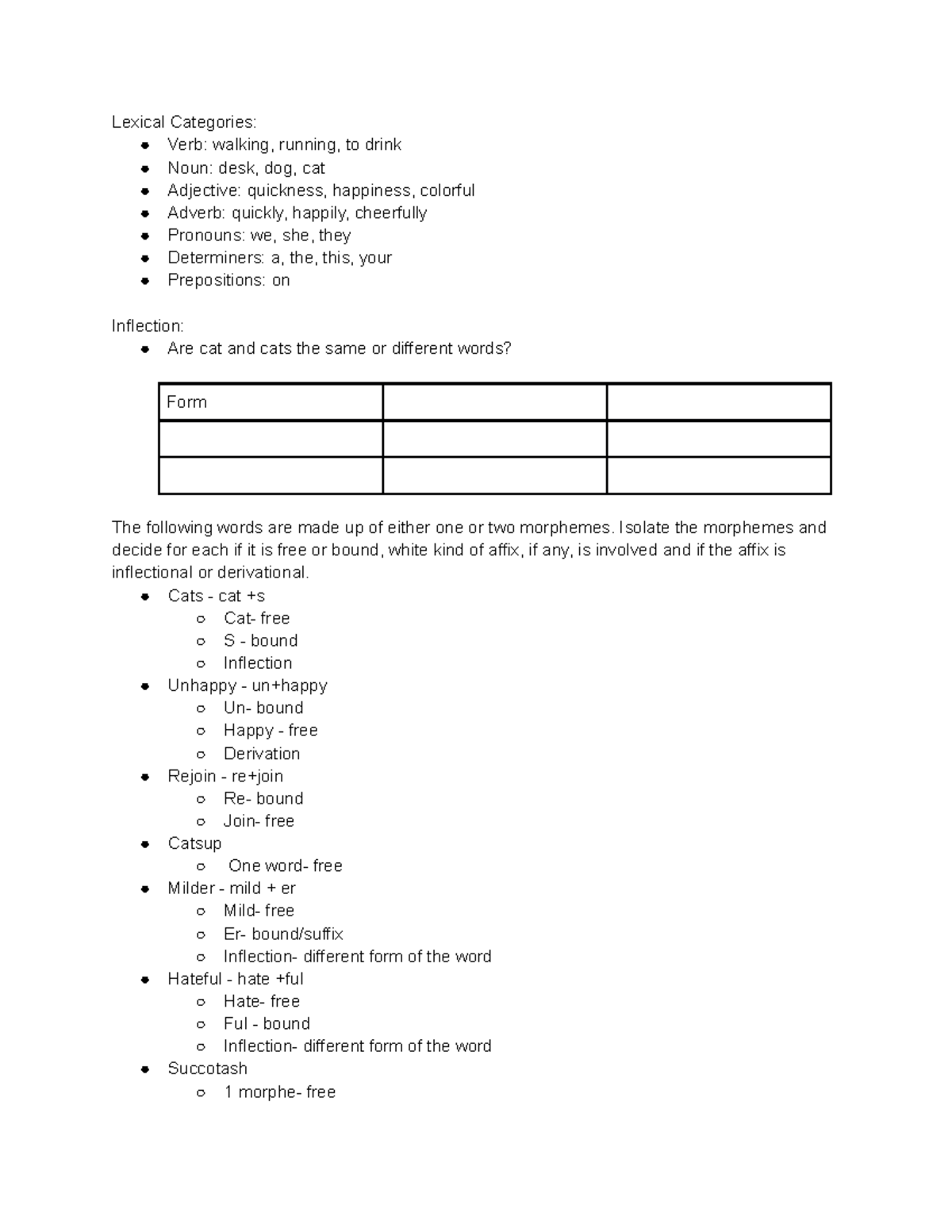 9 20 N/A Lexical Categories Verb walking, running, to drink Noun