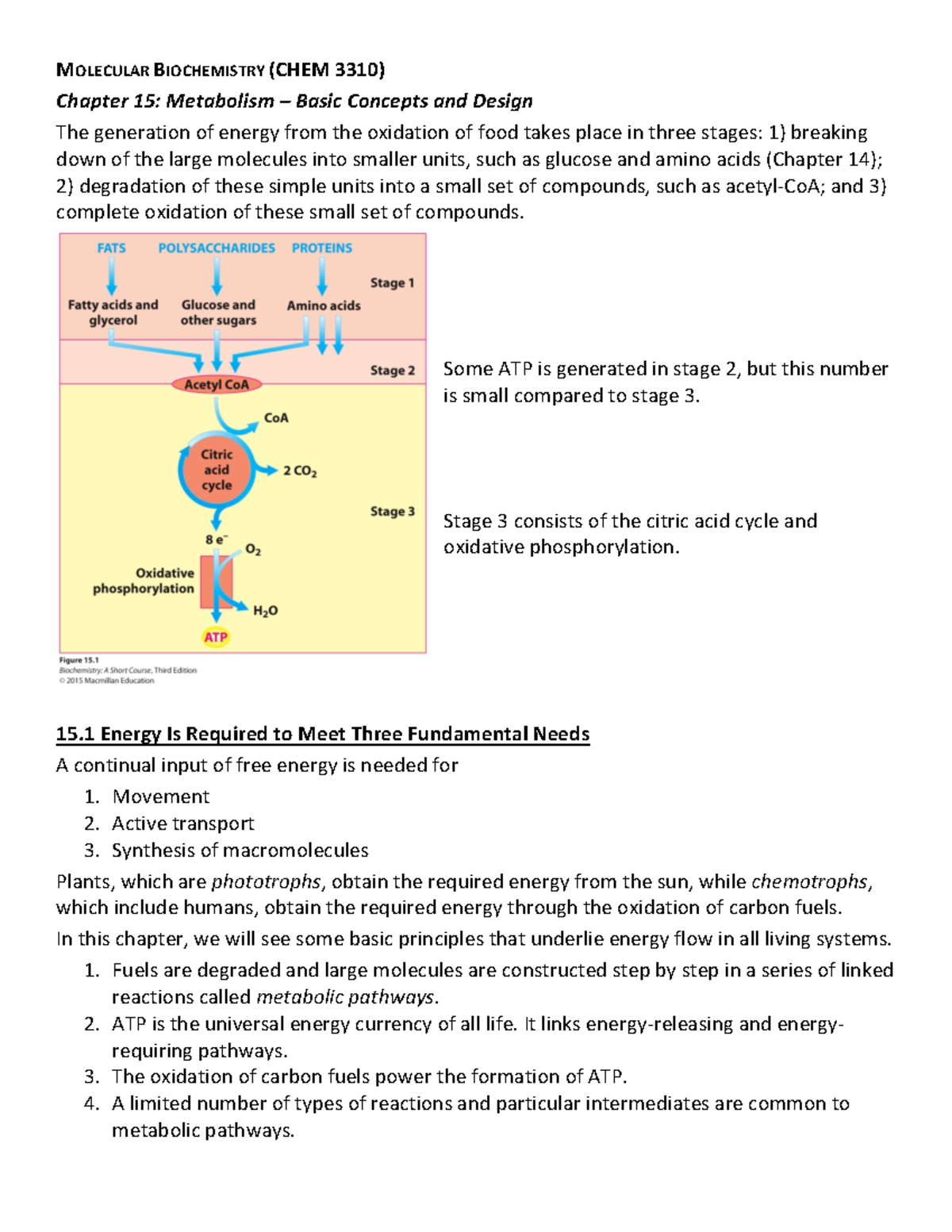 Biochem Ch. 15 - Chapter 15 notes - MOLECULAR BIOCHEMISTRY (CHEM 3310 ...