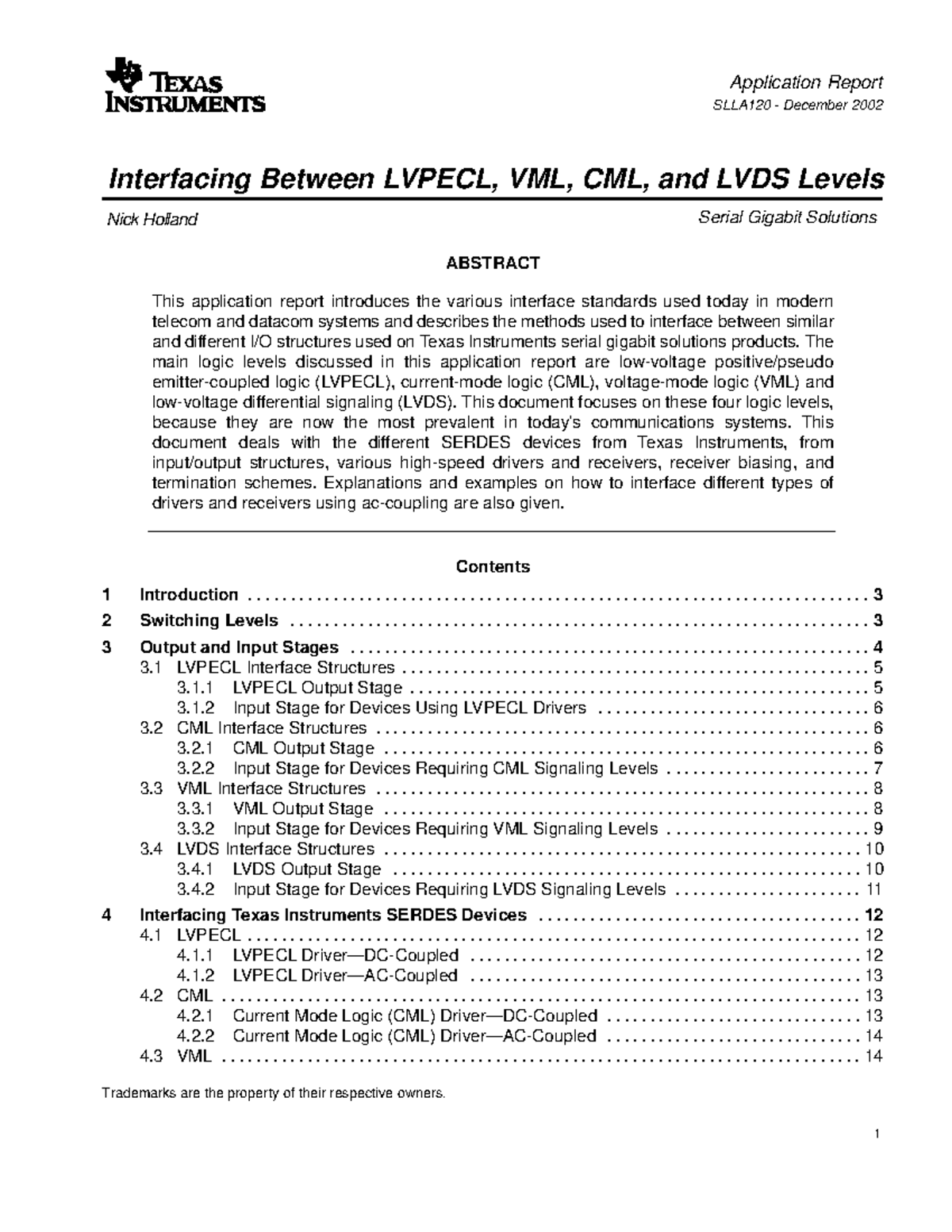 Interfacing Lvpecl VML CML LVDS - Application Report SLLA120 - December ...