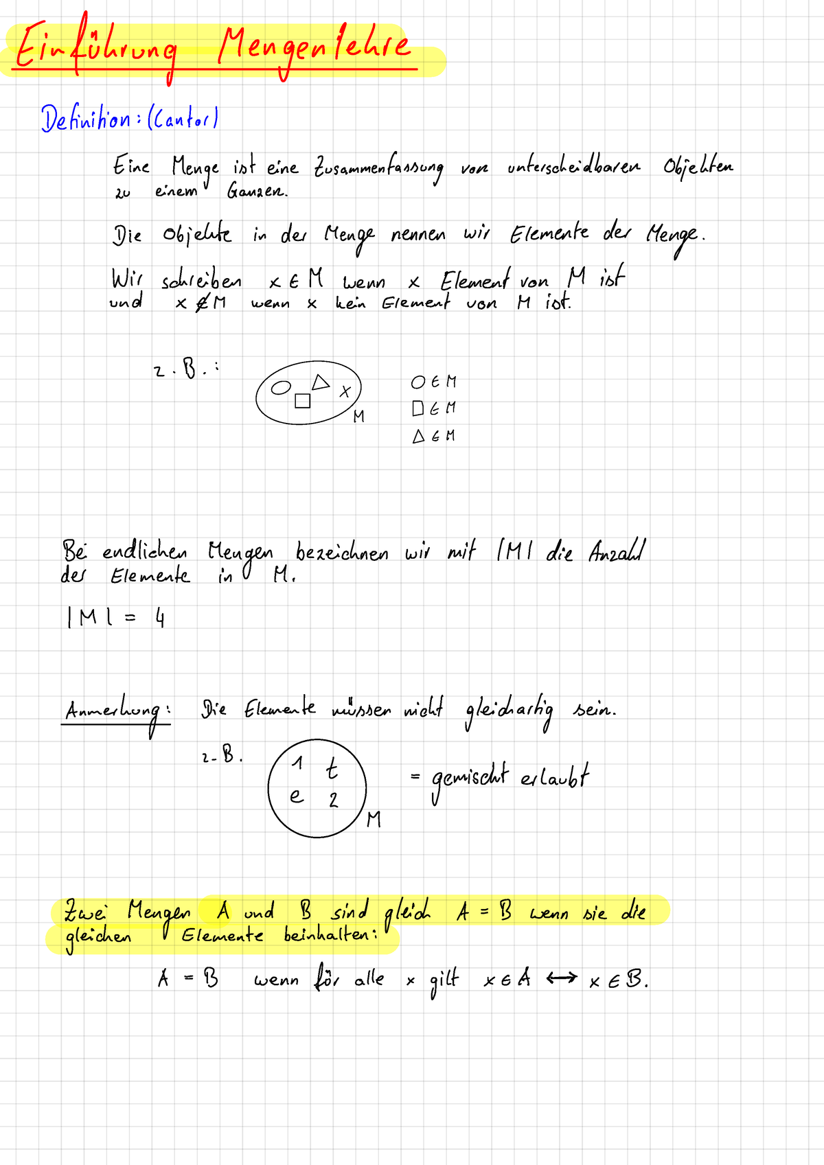 06 - 7.VL Mengen - Einführung Mengenlehre Definition :(Cantor ) Eine ...