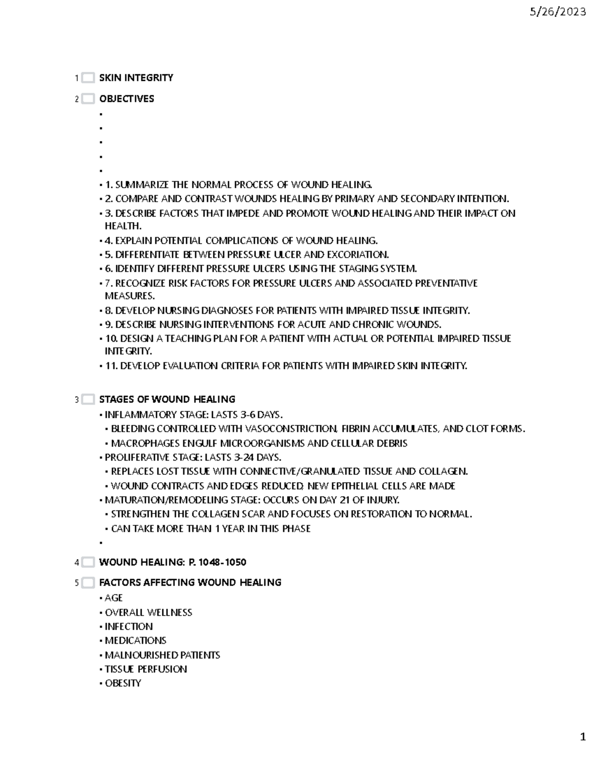 100 wk4 - SKIN INTEGRITY - SKIN INTEGRITY OBJECTIVES ...