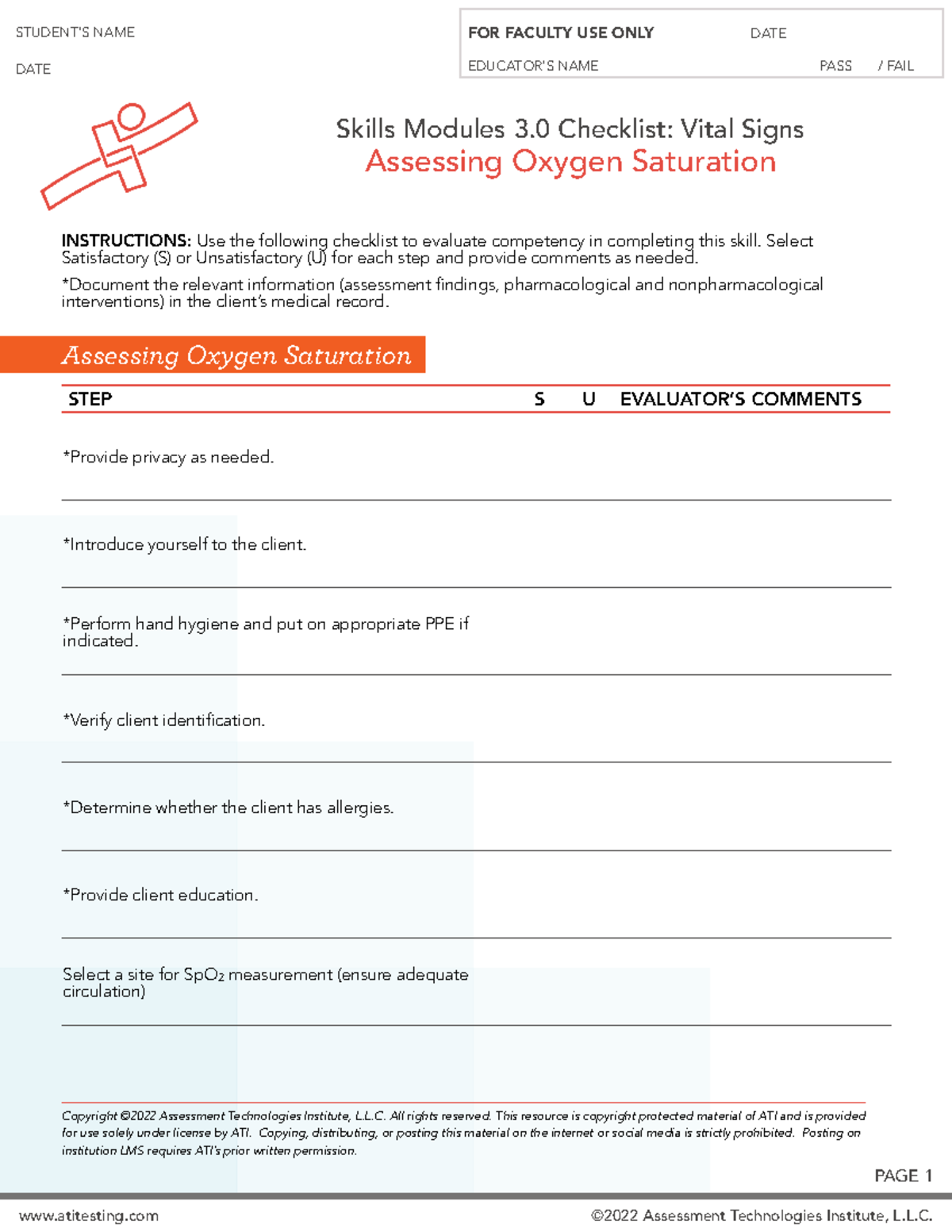 Ati vital signs assessing oxygen saturation checklist atitesting