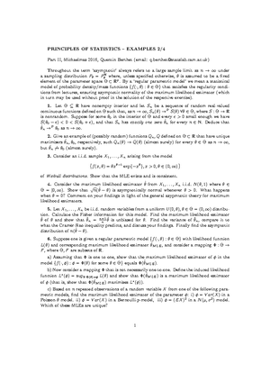 Principles of Statistics 2016-2017 Example Sheet 2