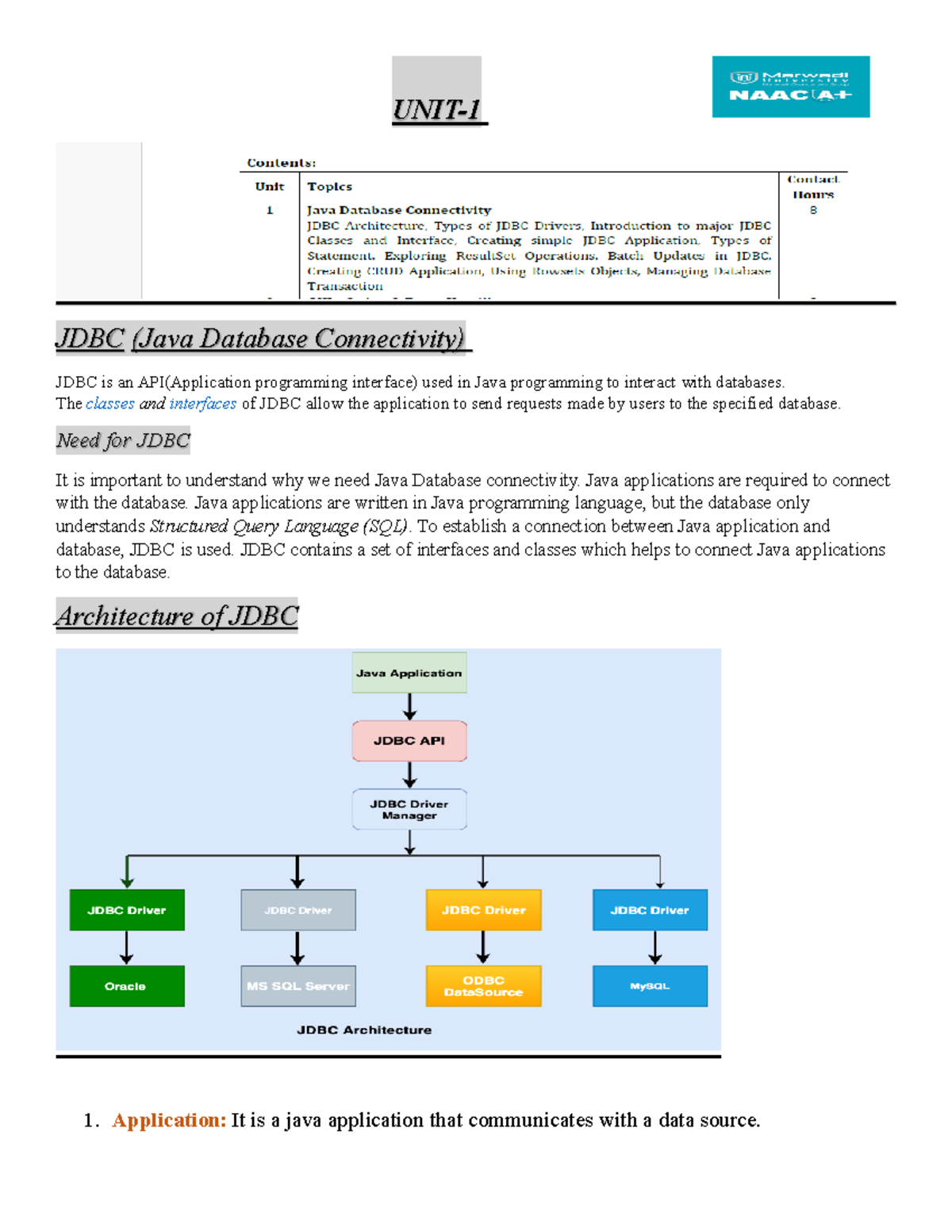 Jdbcnotespdf 2024 08 22 15 50 30 - UNIT- 1 JDBC (Java Database ...