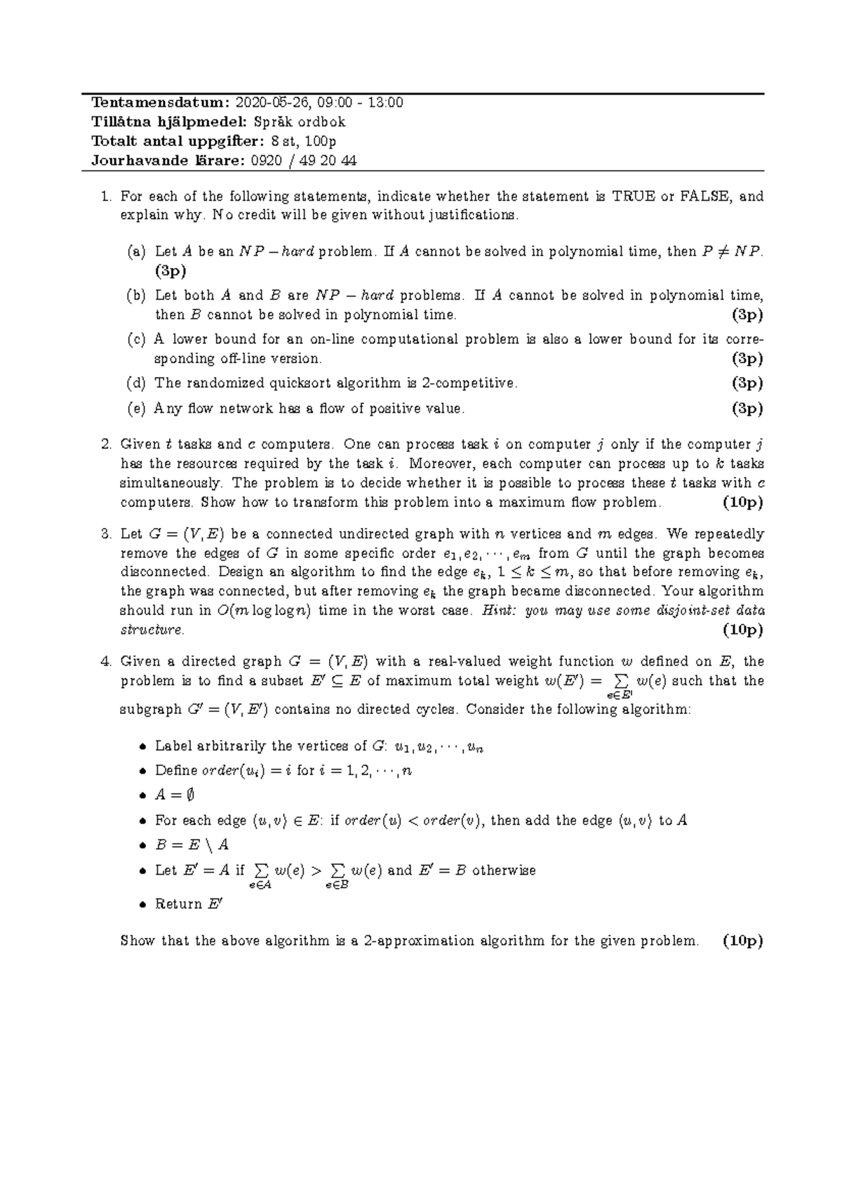 D7009e 05 26 Tentamen Studocu