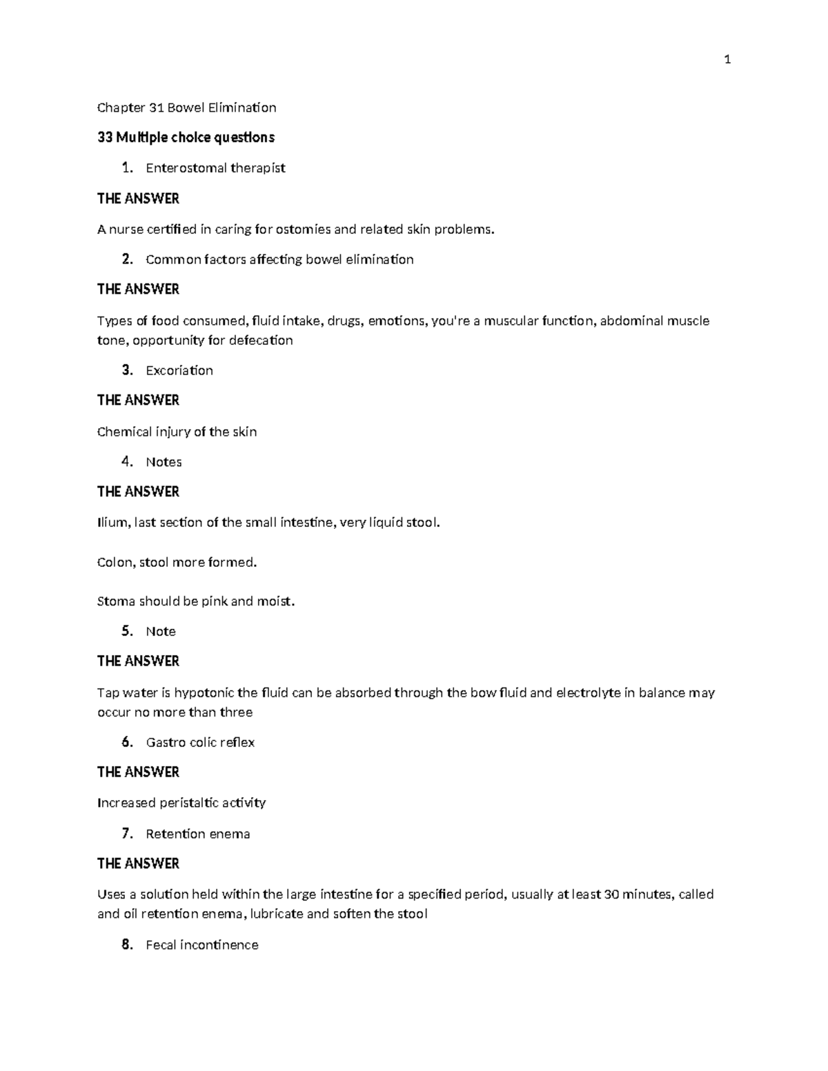 Chapter 31 Bowel Elimination Exam 4 Chapter 31 Bowel Elimination 33