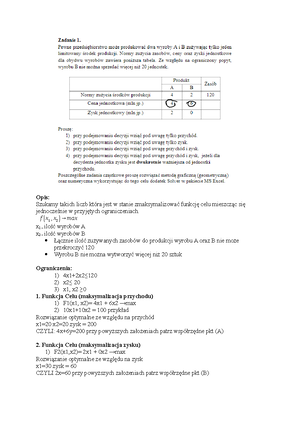 Badania optymalizacyjne i teoria optymalizacji cw