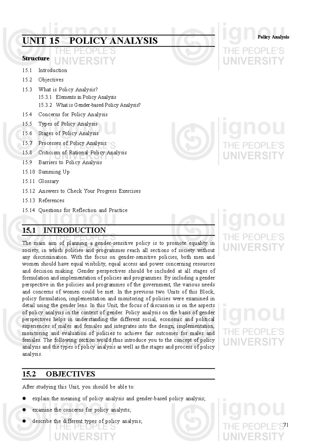 Policy analysis - notes - Policy Analysis UNIT 15 POLICY ANALYSIS ...