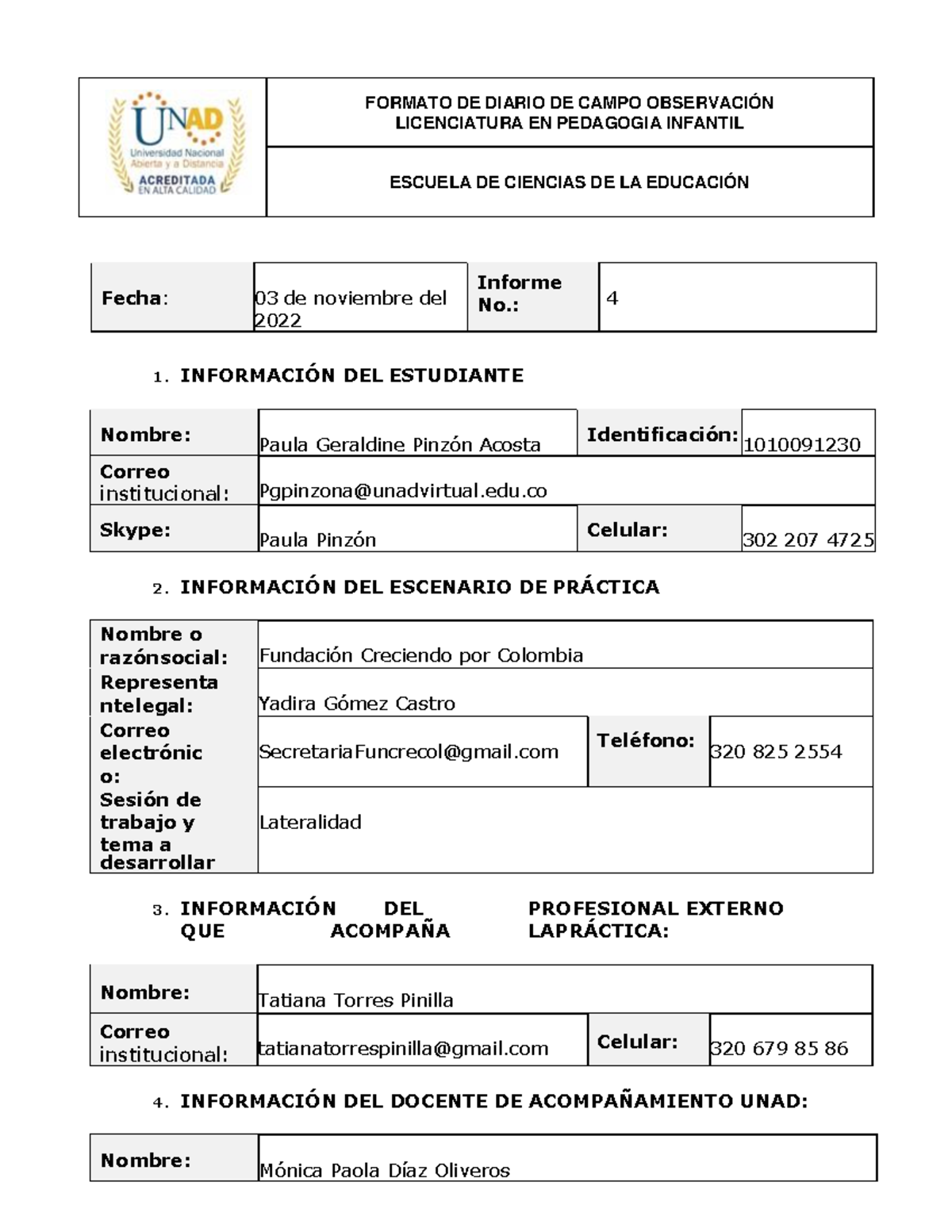 Diarios DE Campo 4 - Si Se Puede - LICENCIATURA EN PEDAGOGIA INFANTIL ...