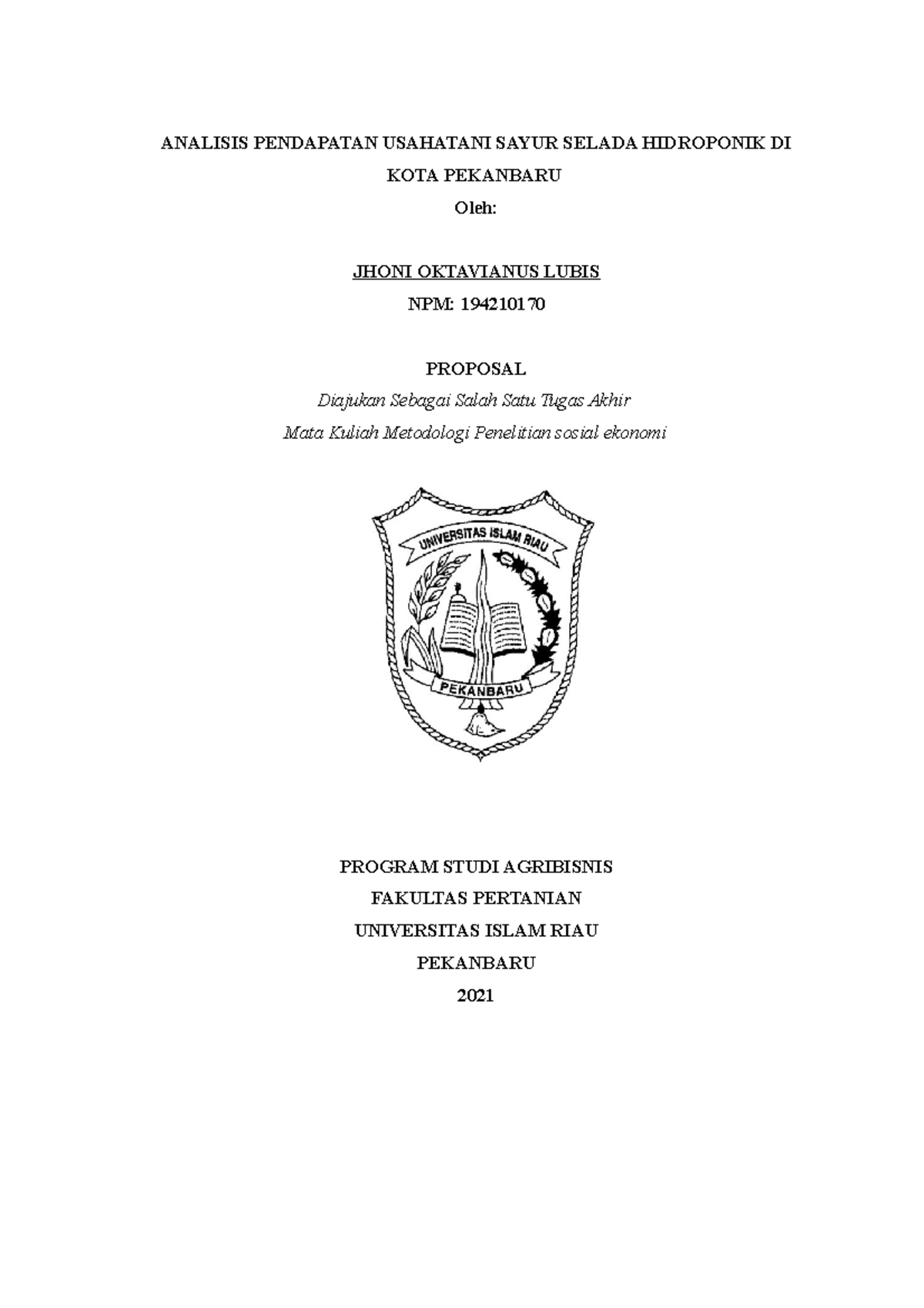 Proposal Jhoni BAB 1-3 - ANALISIS PENDAPATAN USAHATANI SAYUR SELADA ...