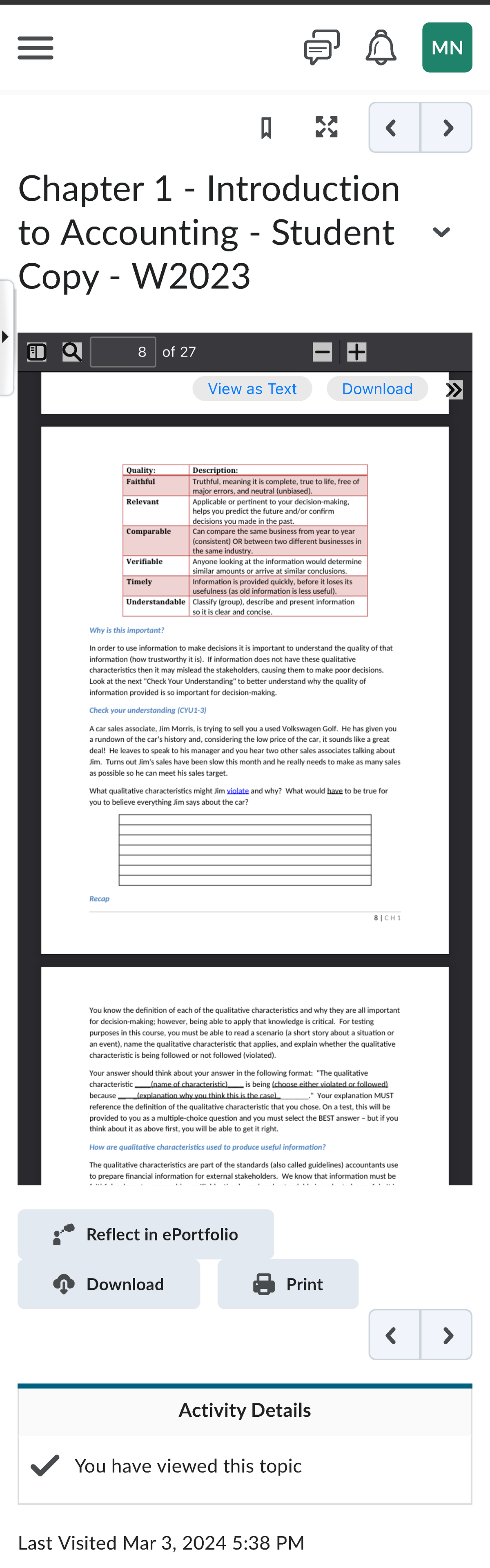 Chapter 1 - Introduction to Accounting - Student… - Reflect in ...