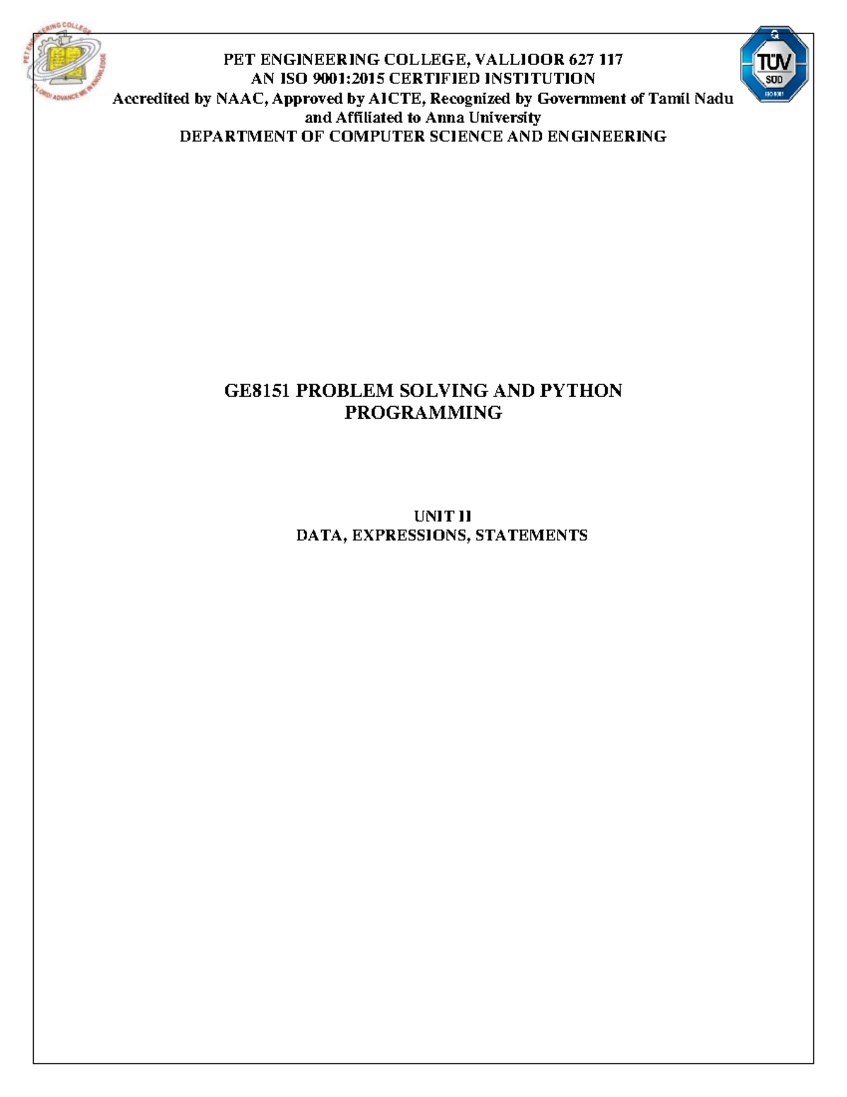 Python UNIT II notes - AN ISO 9001:2015 CERTIFIED INSTITUTION ...