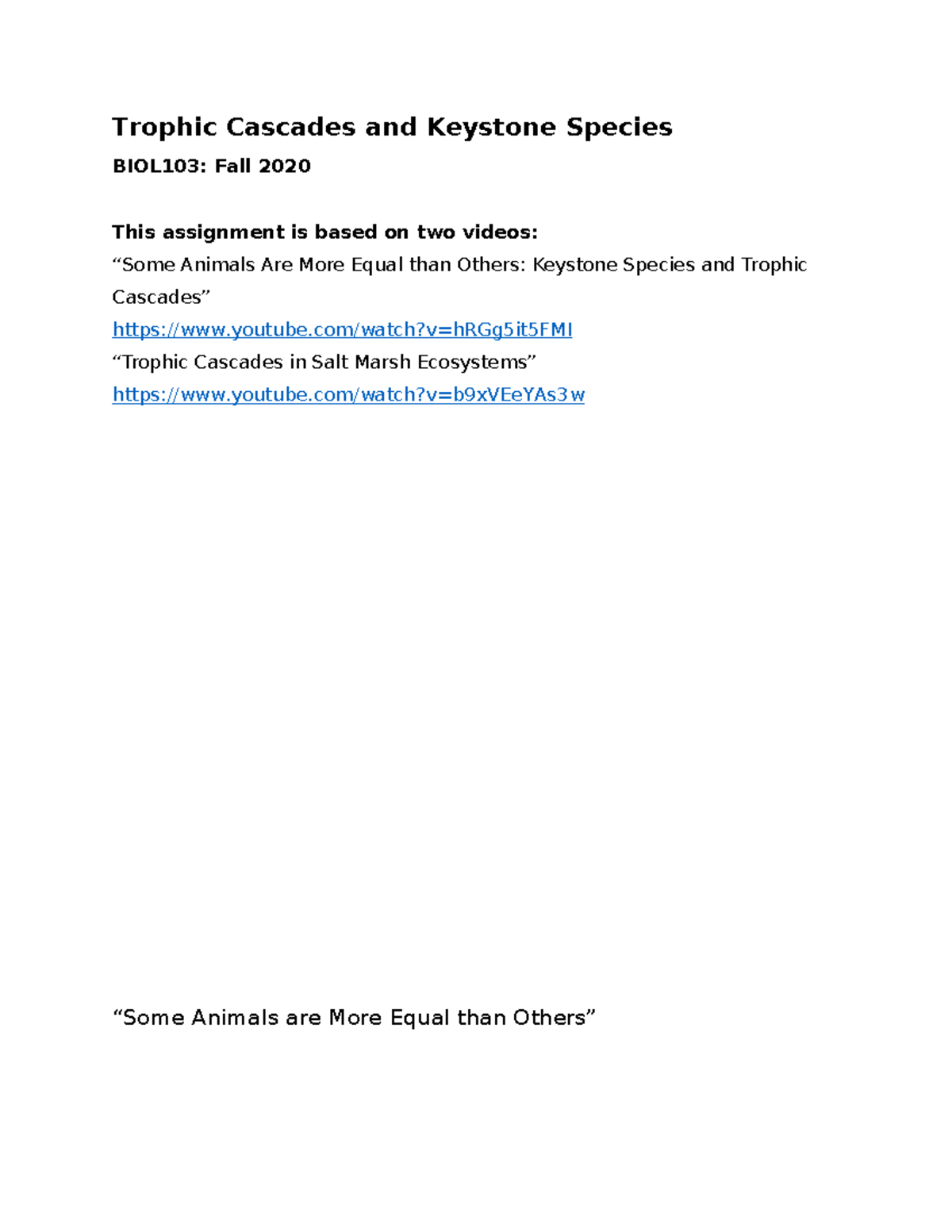 Ecology assignment- trophic cascades worksheet - Trophic Cascades and