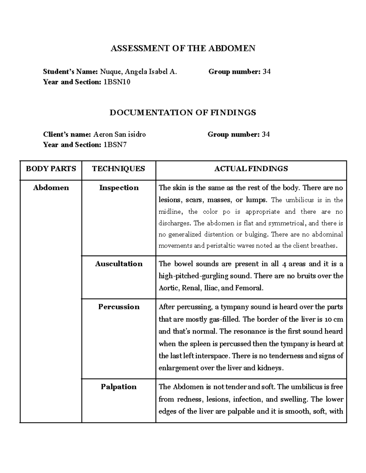 Abdomen - Basic Documentation of findings - ASSESSMENT OF THE ABDOMEN ...