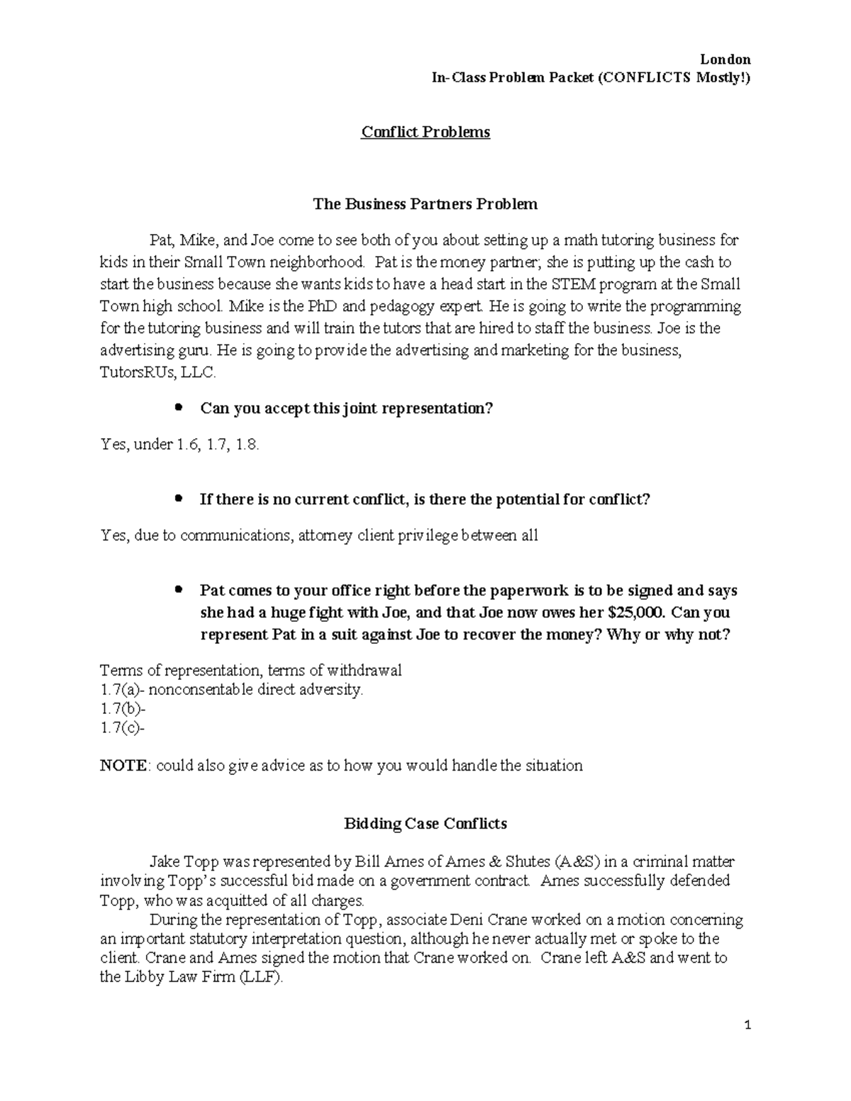 Fall 2024 Problem Packet Student - London In-Class Problem Packet ...