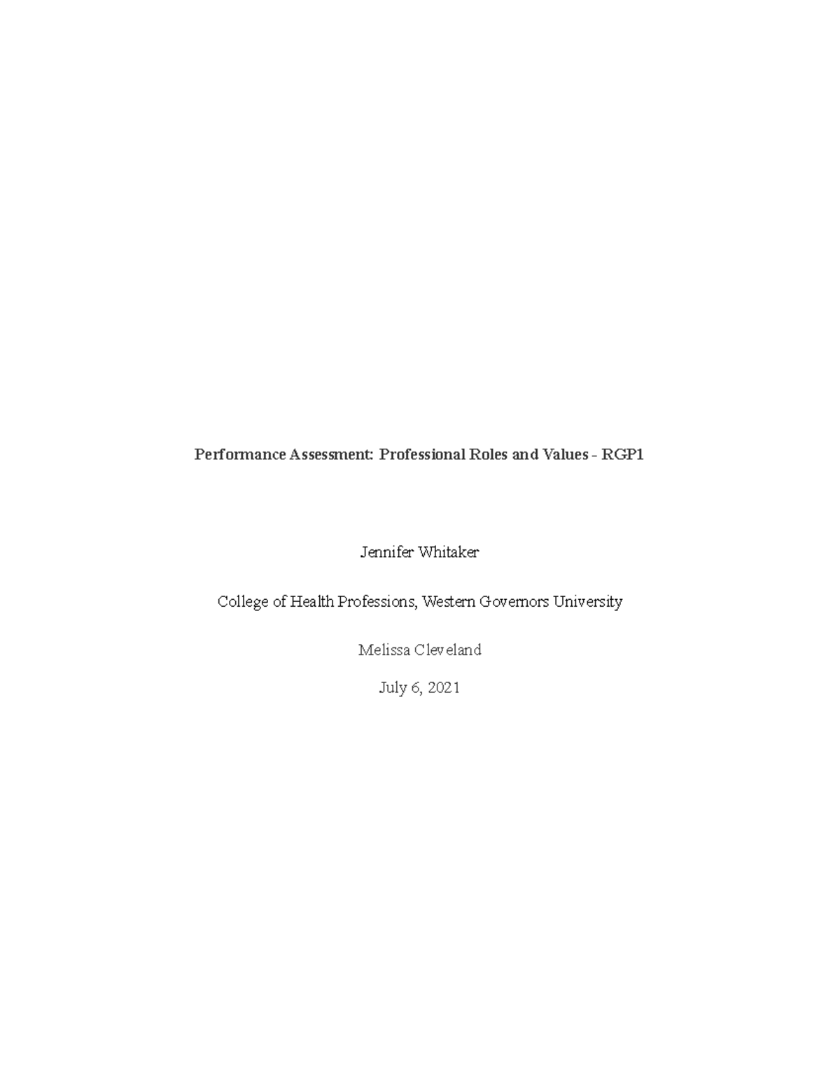 Task 1 Performance Assessment Professional Roles and Values (revision ...