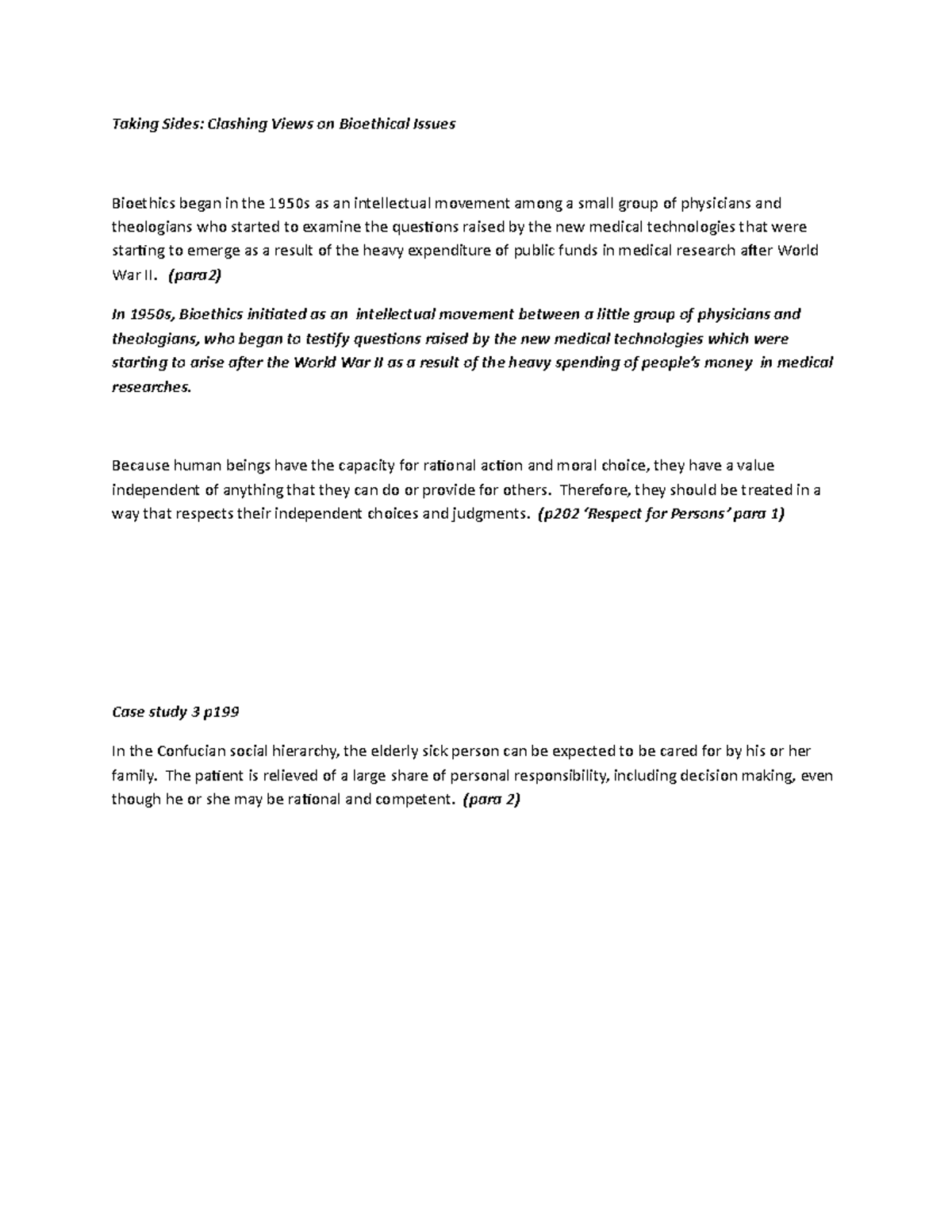 Bioethic mini paragraphs for paraphrasing - Taking Sides: Clashing ...