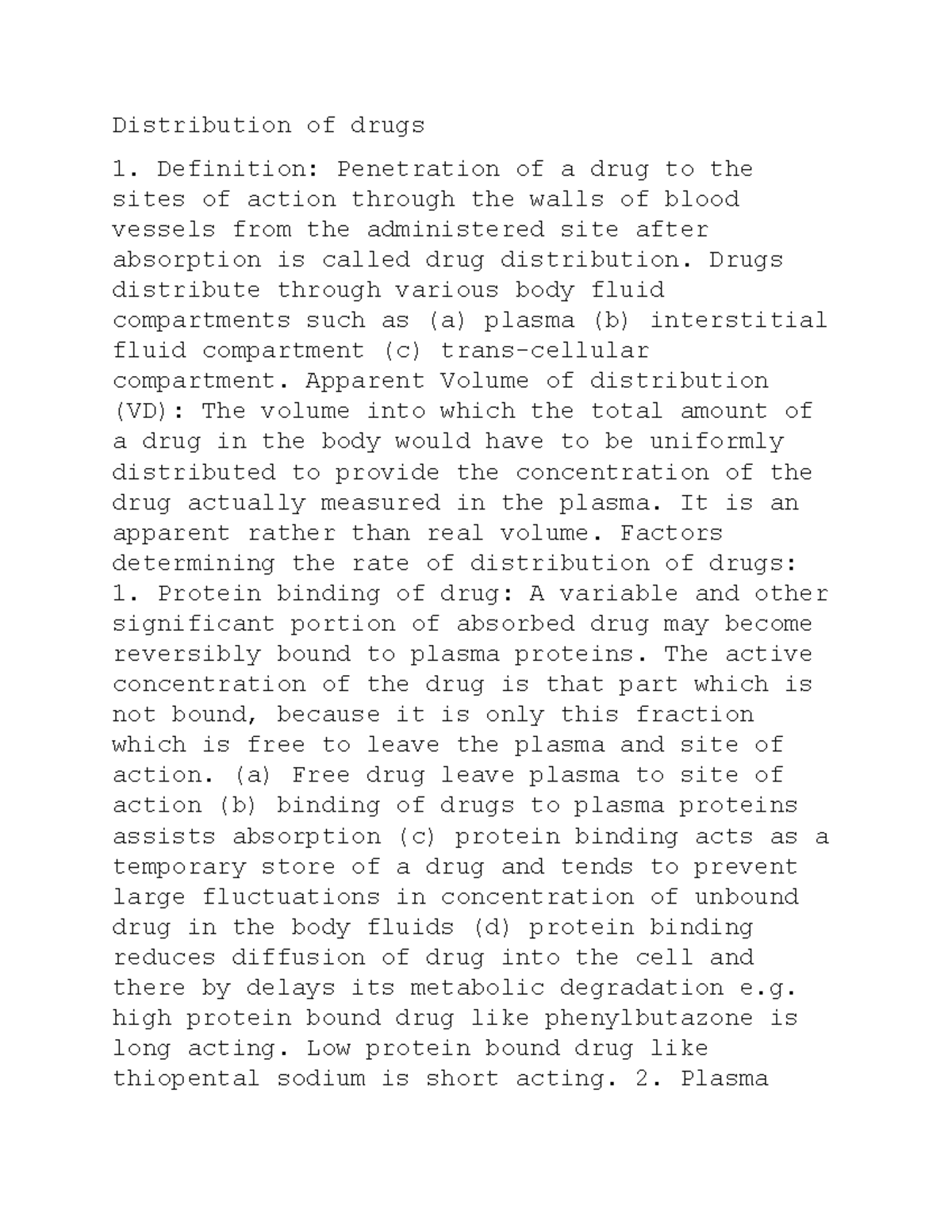 Distribution of drugs Distribution of drugs Definition