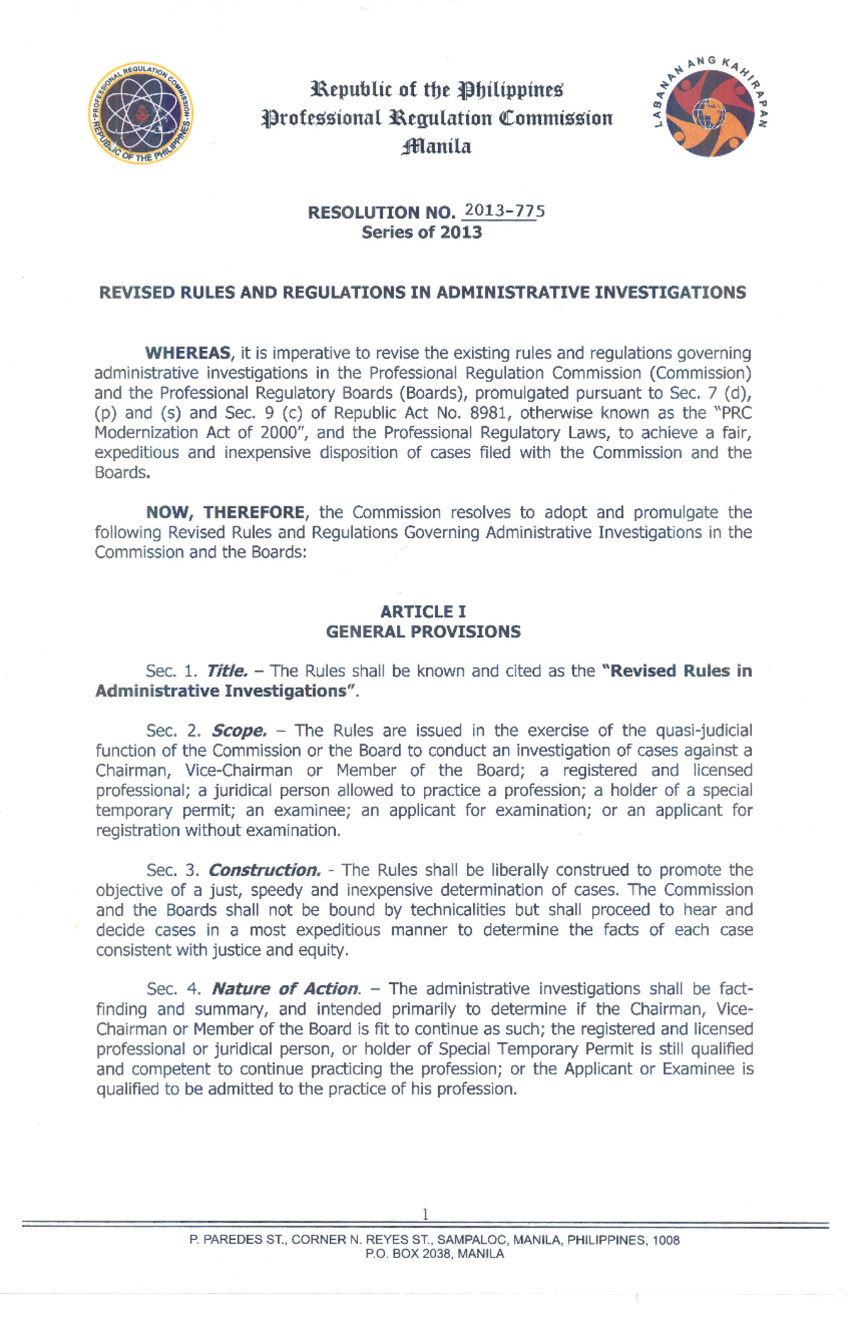 Rev. Rules and Reg. in Admin. Invest. No. 2013-775 - Law - Studocu