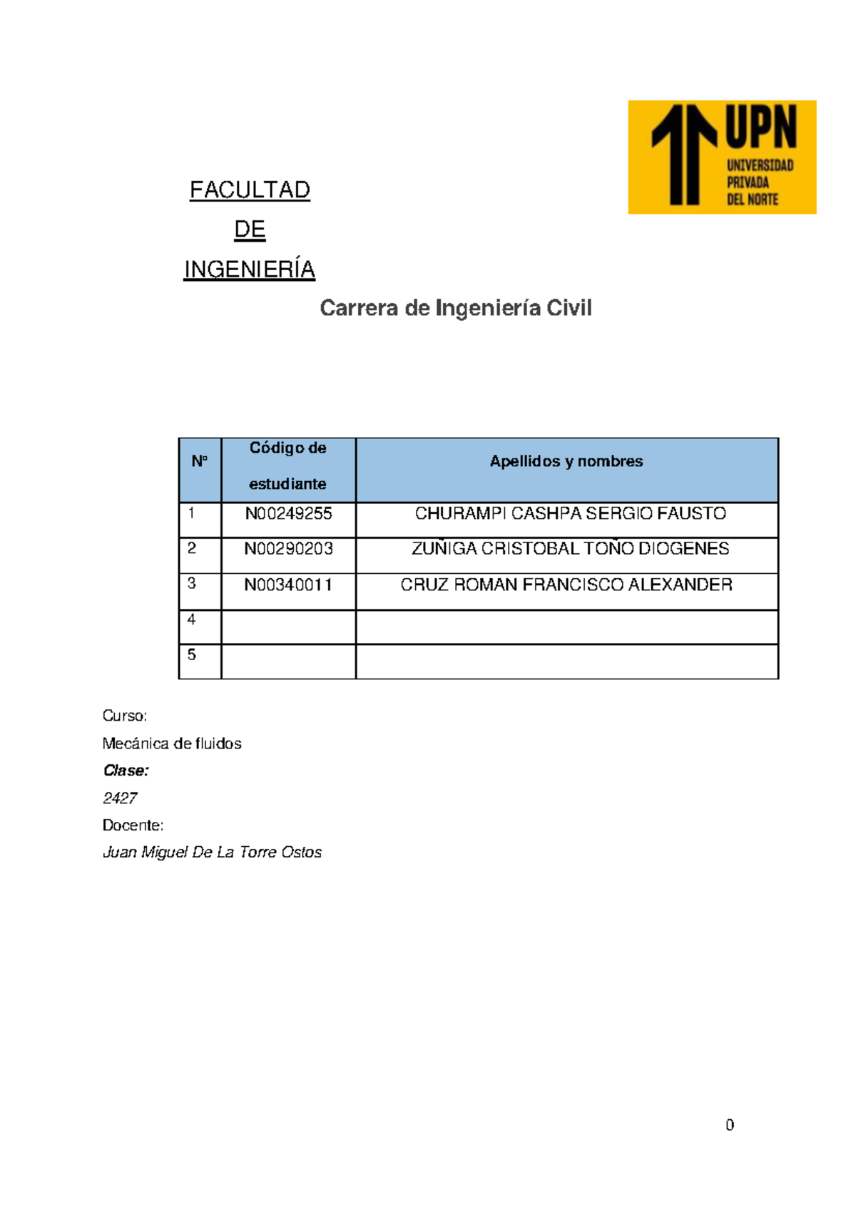 Informe De Mecanica De Fluidos Clase Pdf Facultad De Ingenier A