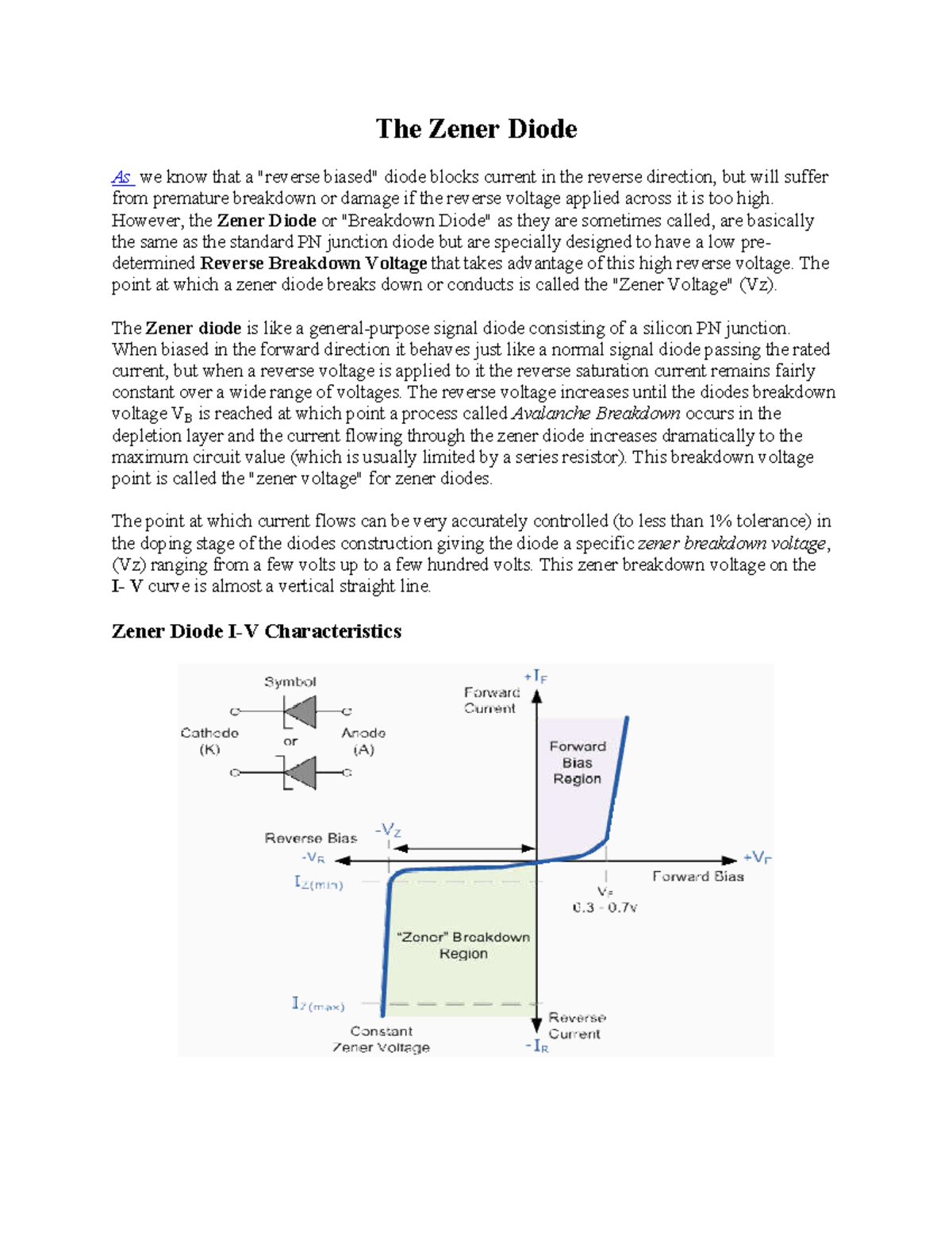 99992220 Basics of zener diode The Zener Diode As we know that a