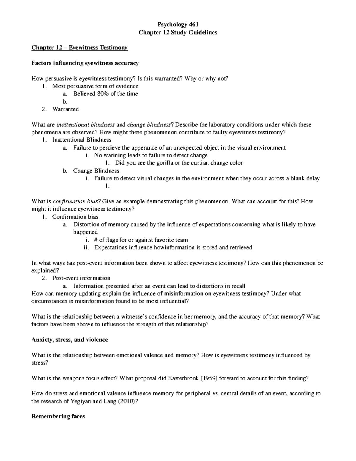 Chapter 12 Study Guide - Psychology 461 Chapter 12 Study Guidelines ...