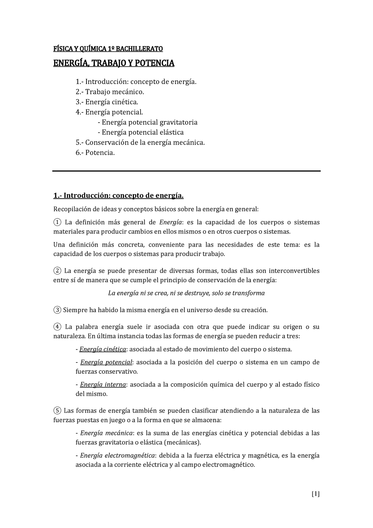 Energía, Trabajo Y Potencia - FÍSICA Y QUÍMICA 1 º BACHILLERATO ENERGÍA ...