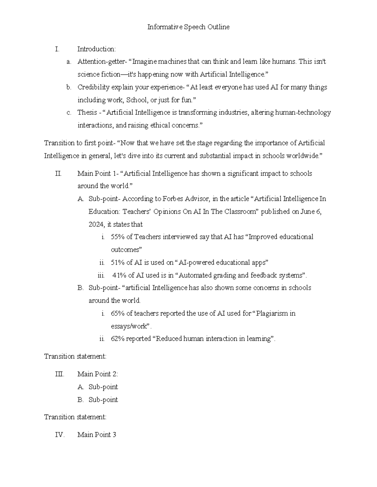 Henry Gonzalez- Informative Speech Outline - Informative Speech Outline ...