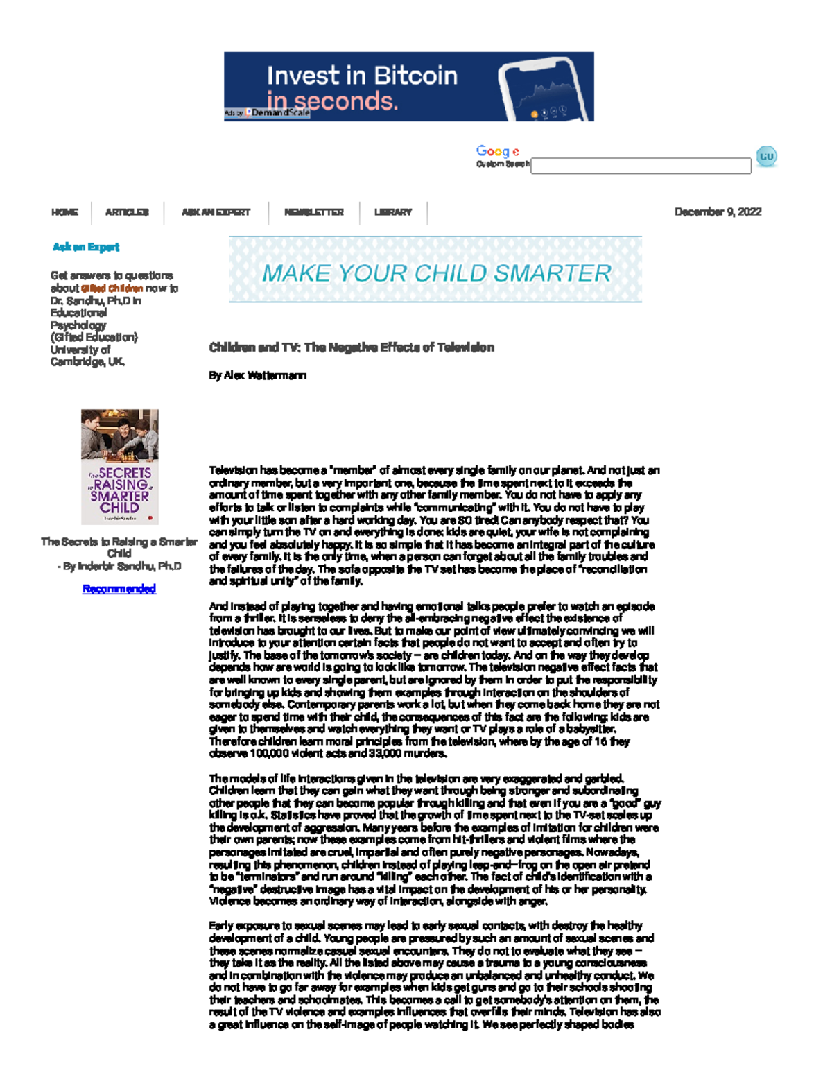 Children and TV The Negative Effects of Television - Custom Search HOME ...