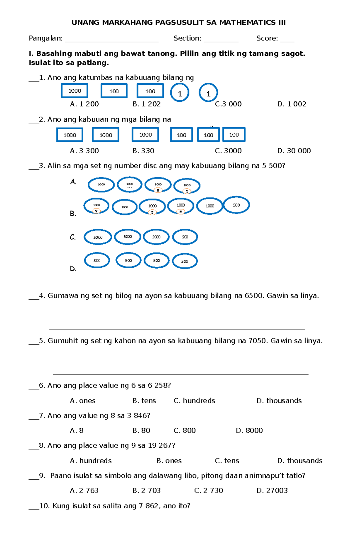 MATH 3 Q1 - math lesson plan - UNANG MARKAHANG PAGSUSULIT SA ...