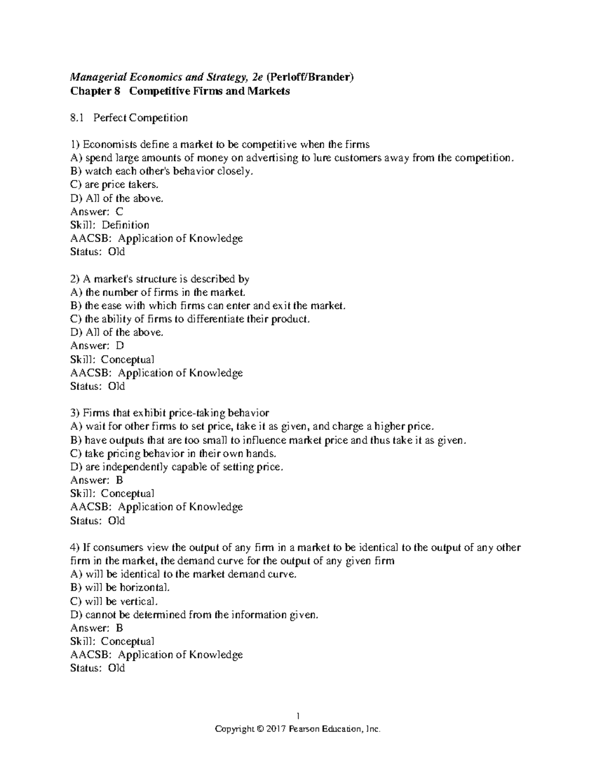 Chapter 8 - Practice materials - 1 Managerial Economics and Strategy ...