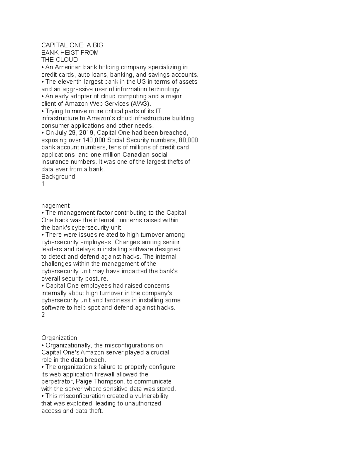 Cases information systems case quiz answers CAPITAL ONE A BIG BANK