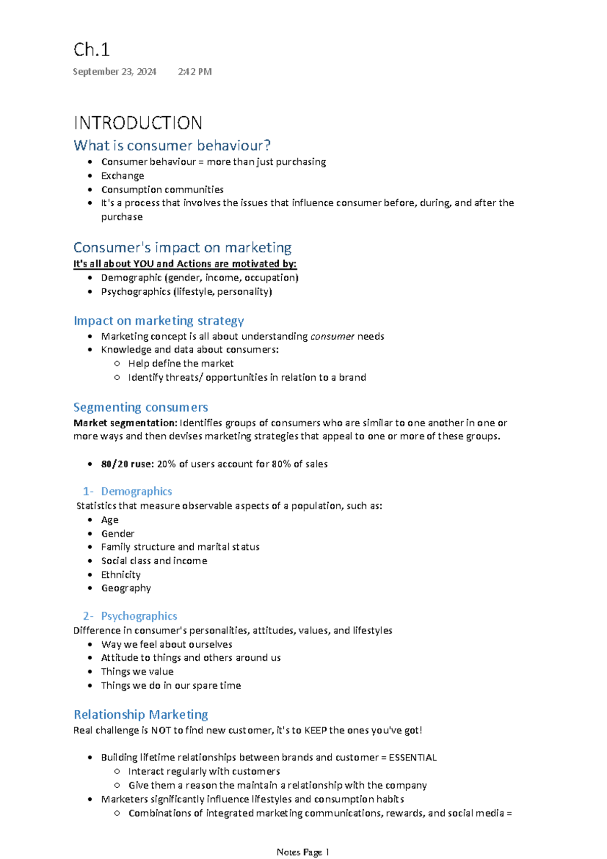 Chapter 1 notes - INTRODUCTION What is consumer behaviour? Consumer ...