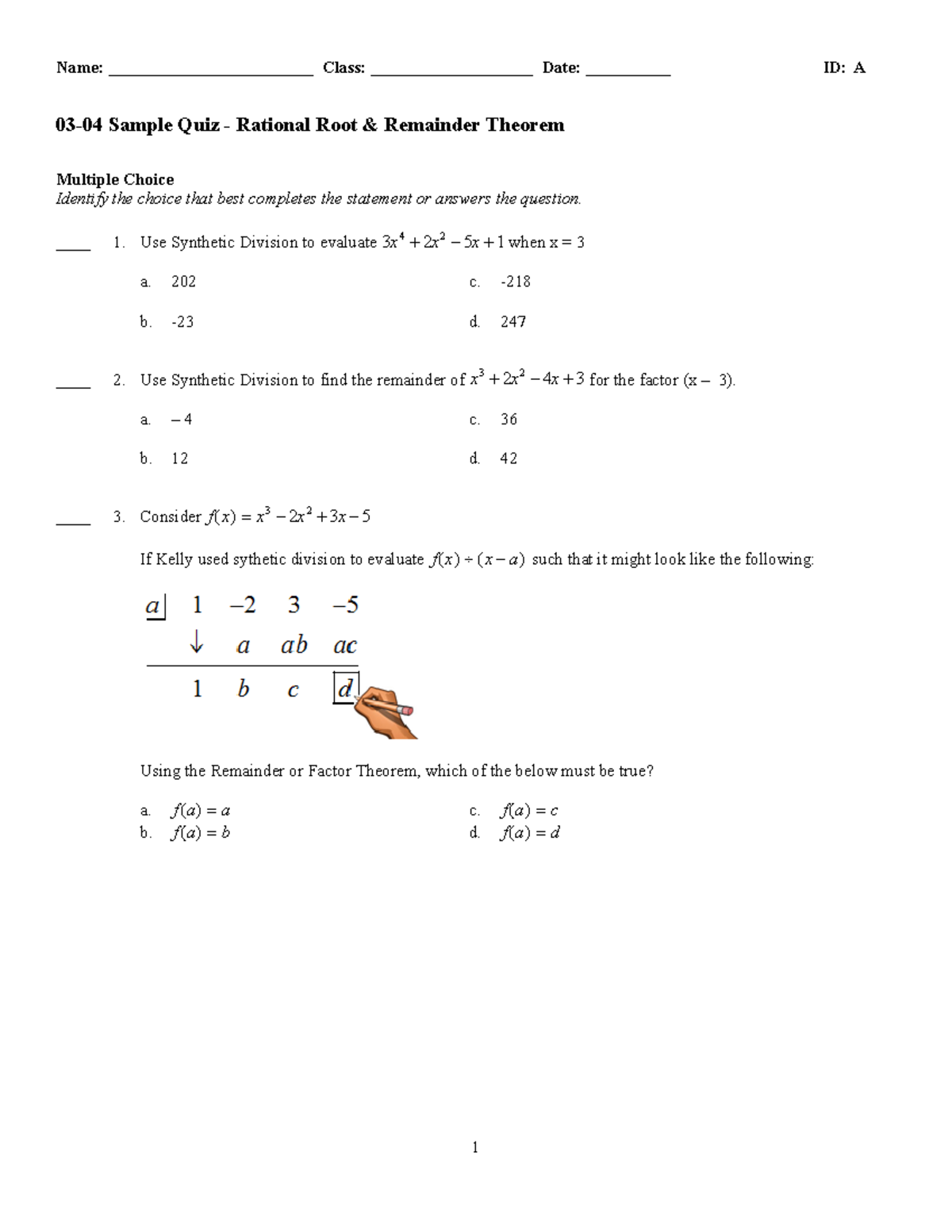 Rational Root theorem - jjhhkh - Name: ________________________ Class