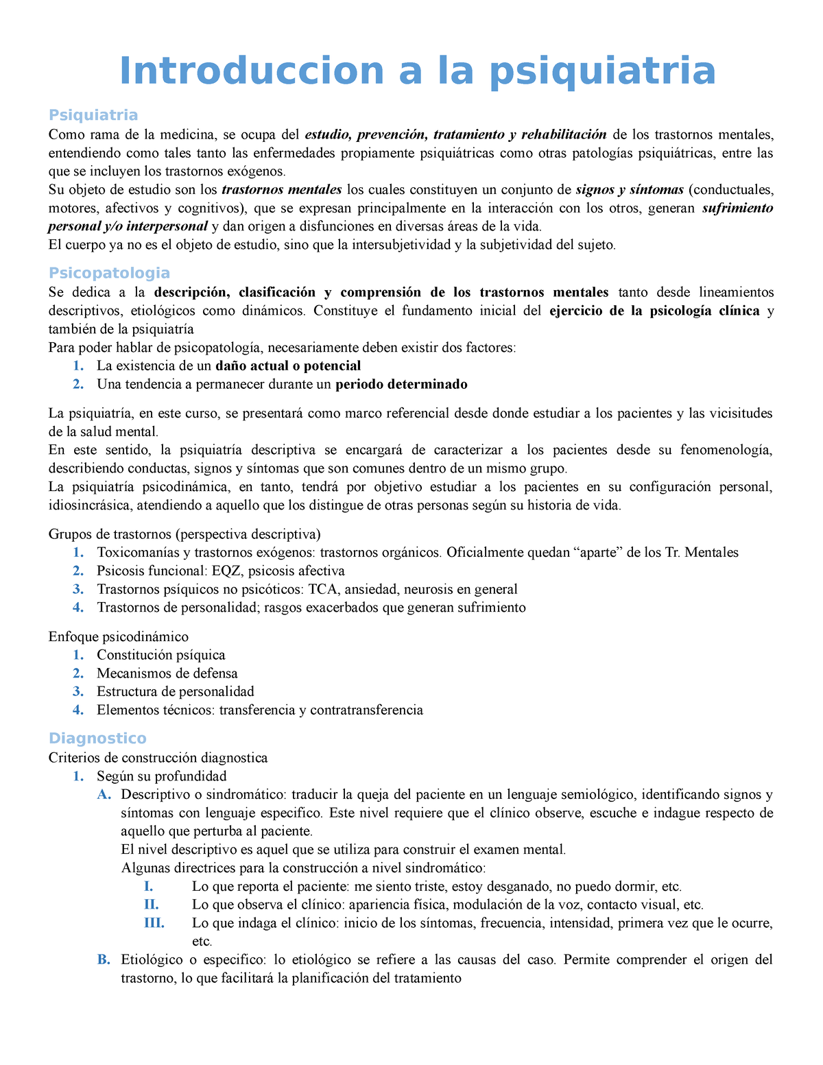 Psiquiatria Adultos Apuntes Introduccion A La Psiquiatria Psiquiatria Como Rama De La