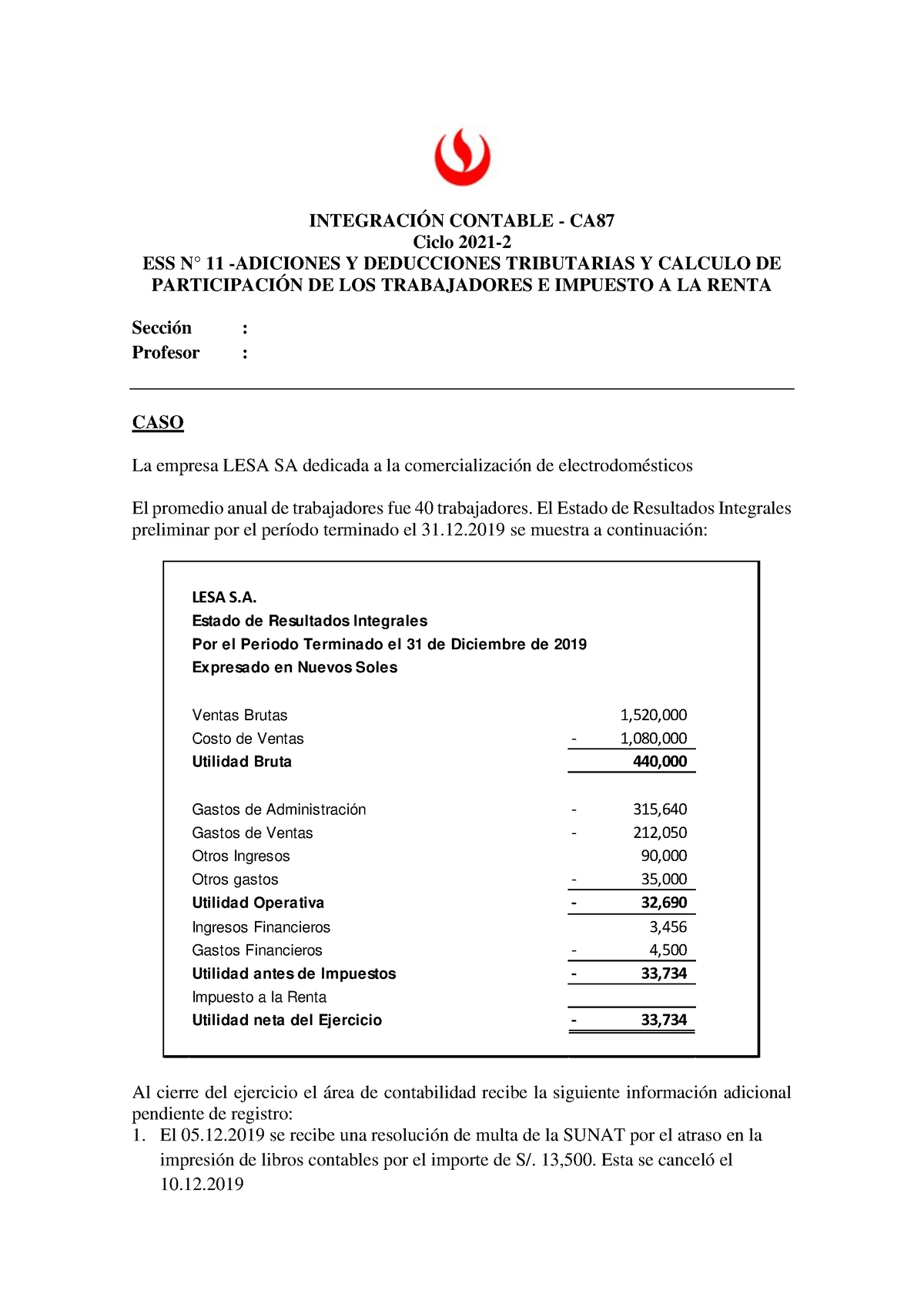 ESS11 Adiciones y Deducciones CA41 INTEGRACIÓN CONTABLE CA Ciclo