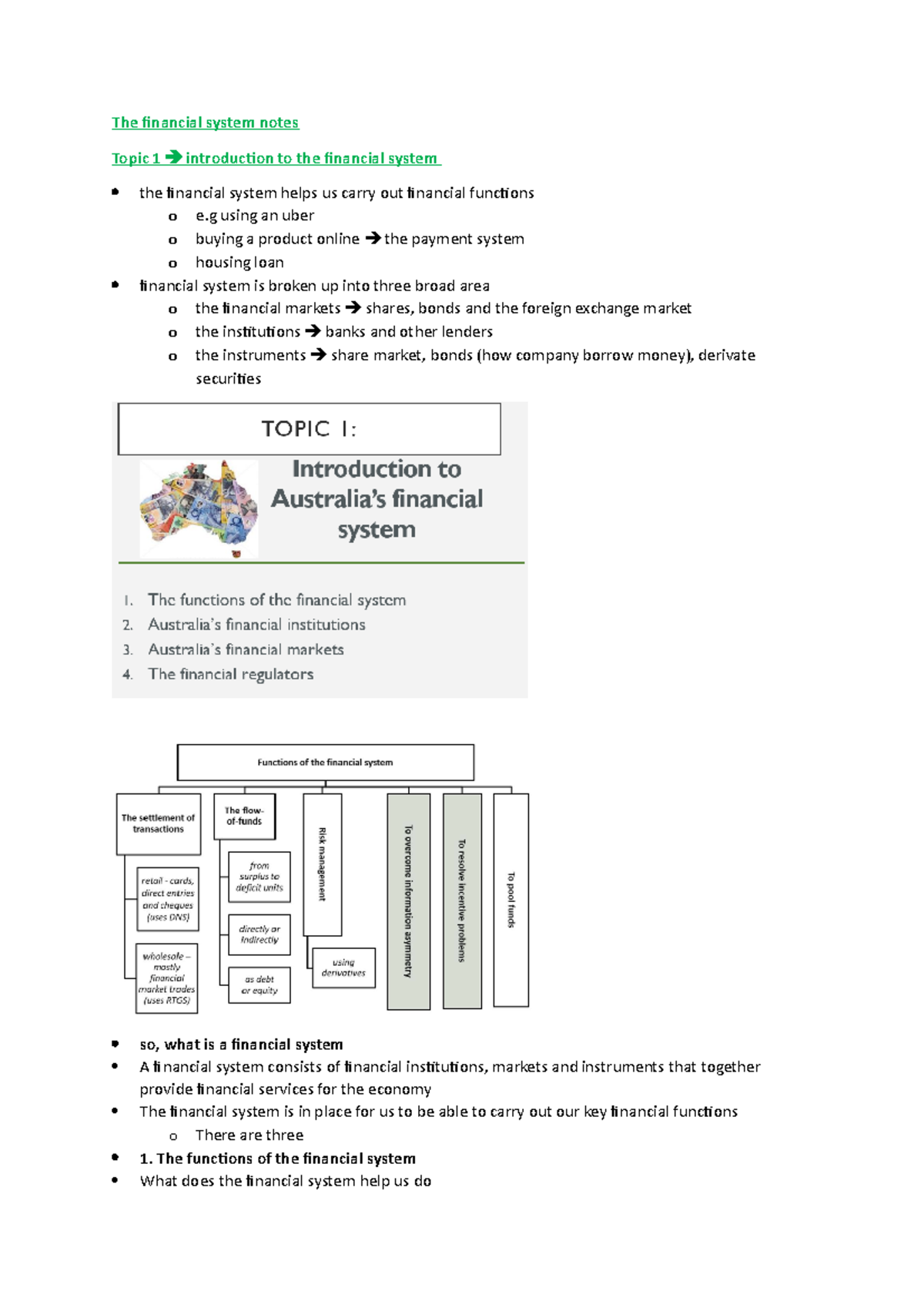 The financial system notes - The financial system notes Topic 1 ...