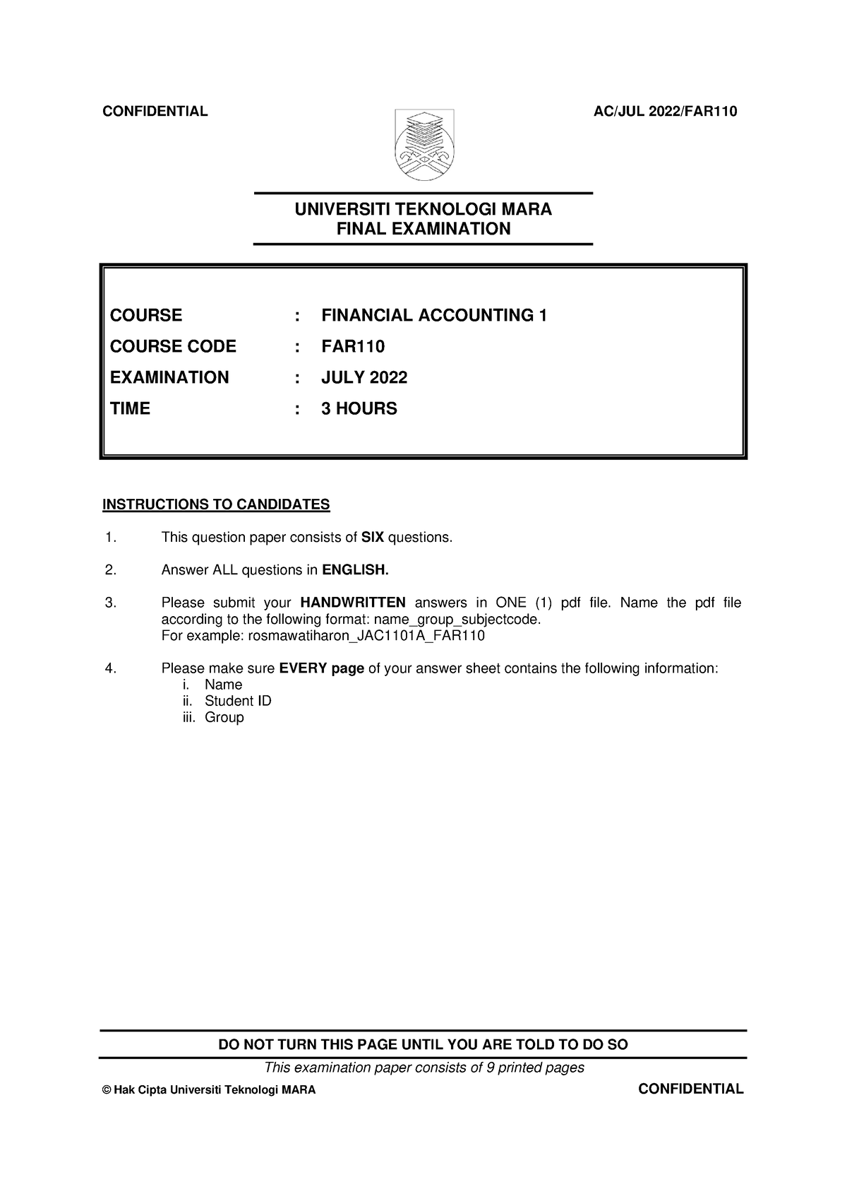 Faculty Accountancy 2022 Session 2 - Diploma FAR110 - UNIVERSITI ...