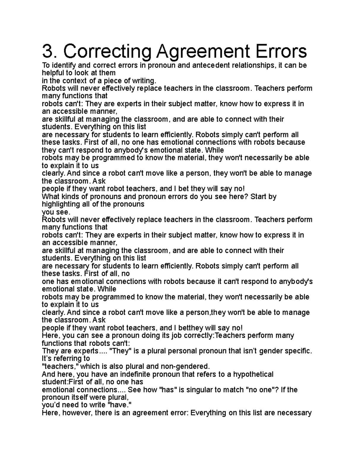 Correcting Agreement Errors Correcting Agreement Errors To