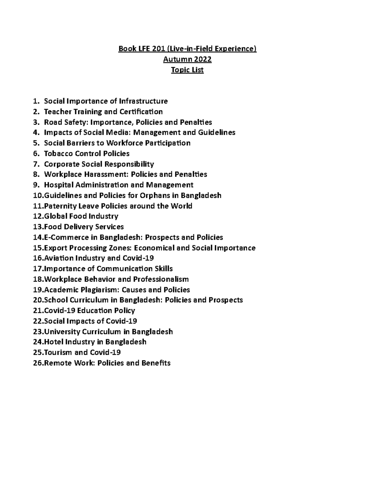 Book LFE 201 Topics List Autumn 2022 - Book LFE 201 (Live-in-Field ...