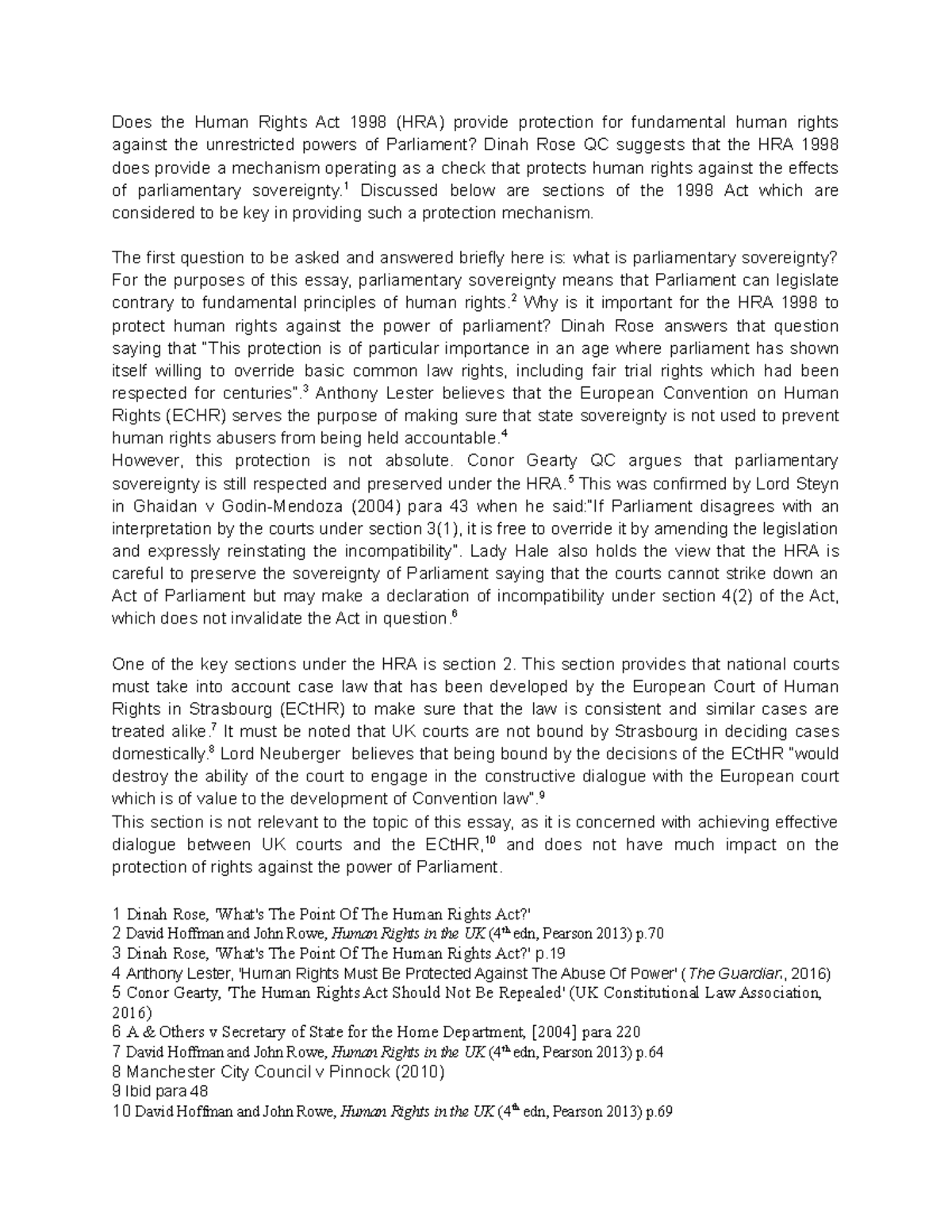 HRA protection for fundamental human rights against the unrestricted ...