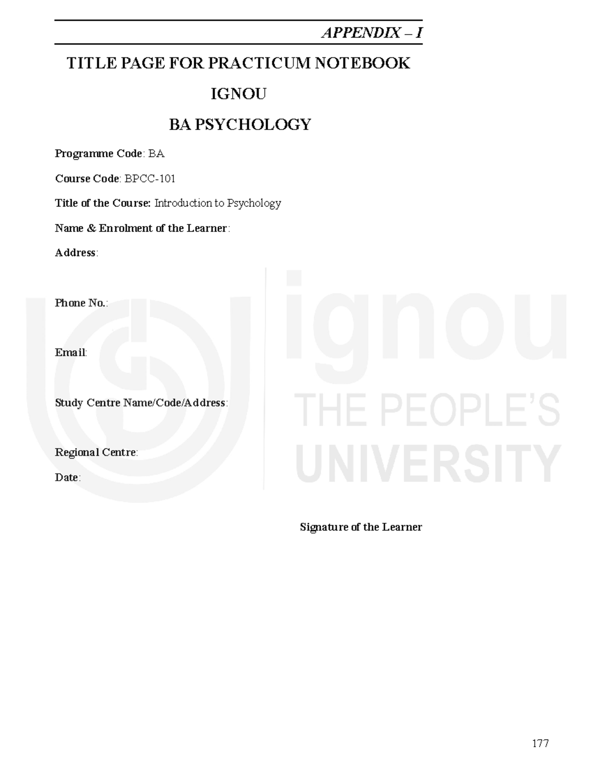 BPCC-101 Introduction to Psychology Guidelines on Practicum - 177 ...