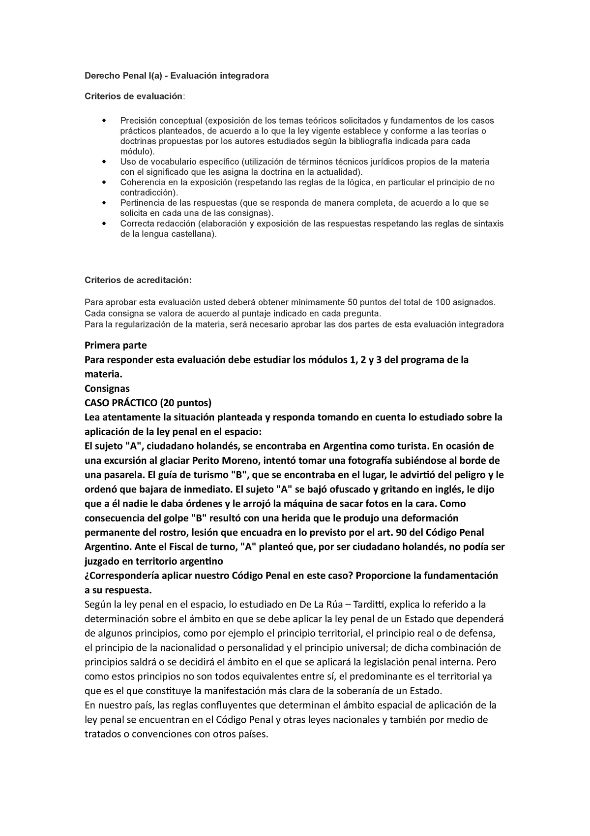 Parcial D Penal Parte Derecho Penal I A Evaluaci N Integradora