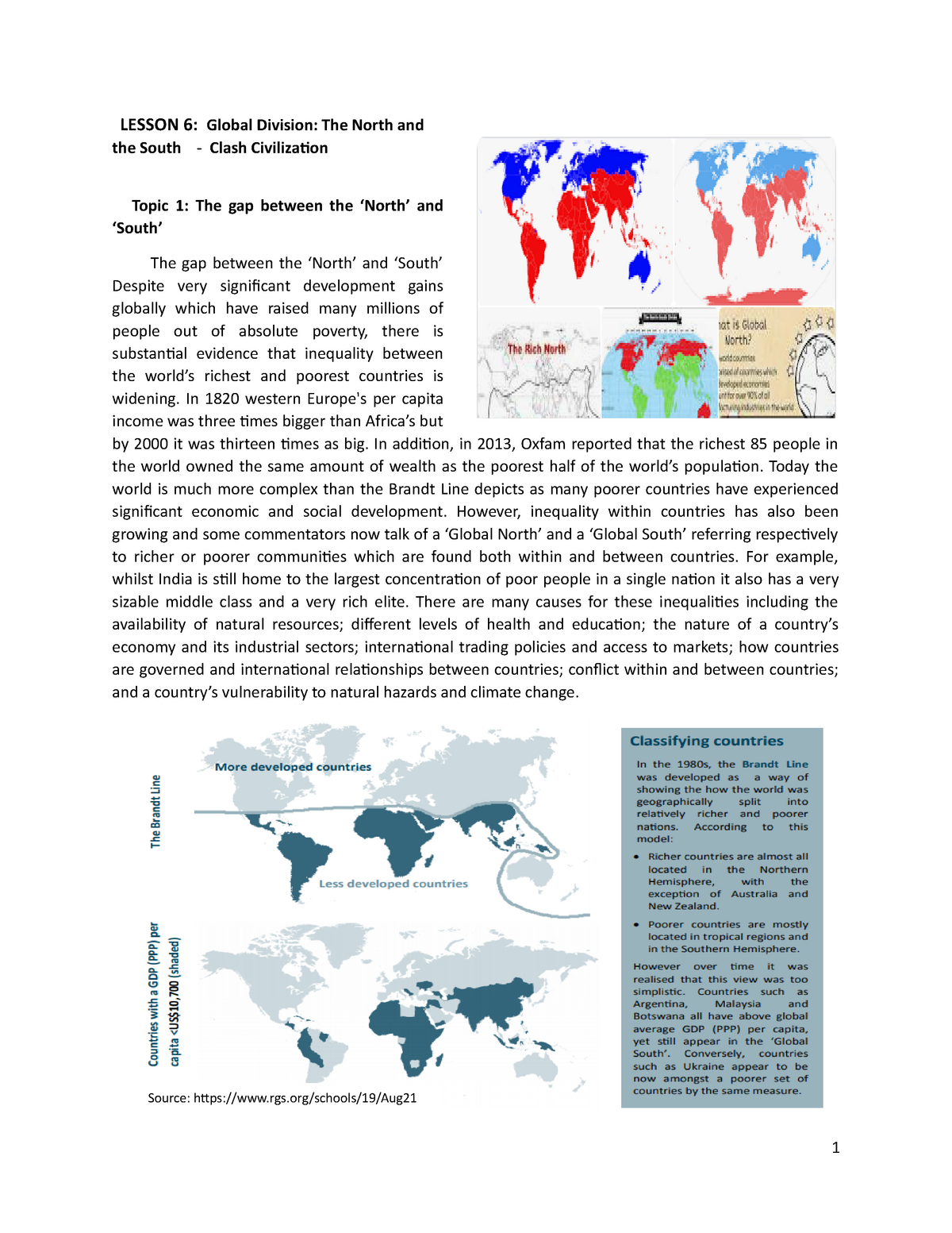 Lesson 6 Global Divides The North And The South Clash Civilization ...