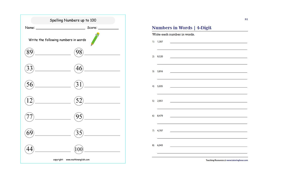 Number to words - Assignment Task - Spelling Numbers up to 100 S1 Name ...