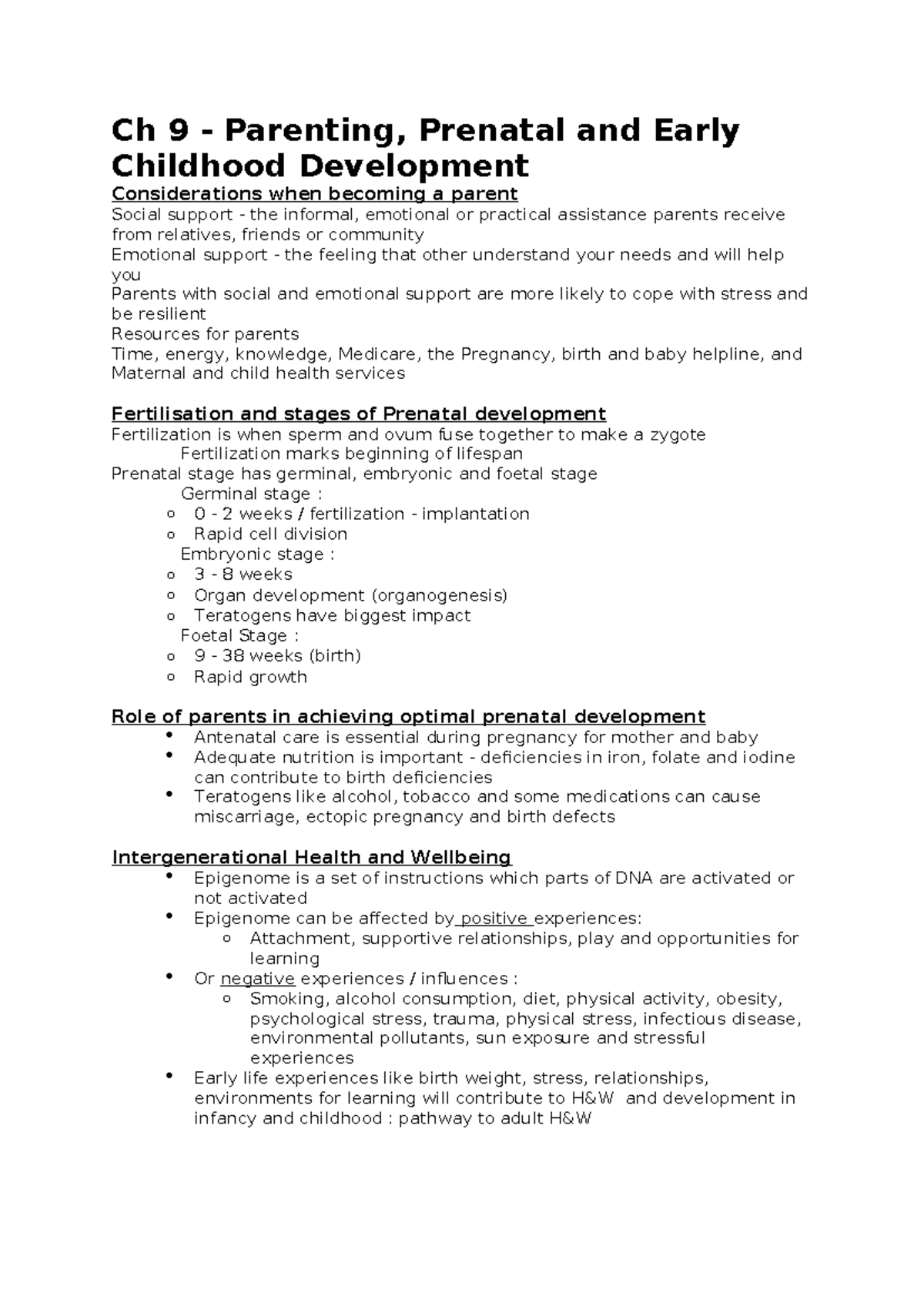 Unit 2 chapter 9 - Key Knowledge - Ch 9 - Parenting, Prenatal and Early ...