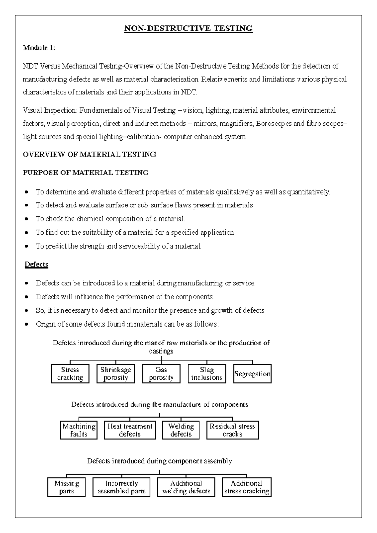NDT MOD1 Notes - 2019 scheme - NON-DESTRUCTIVE TESTING Module 1: NDT ...
