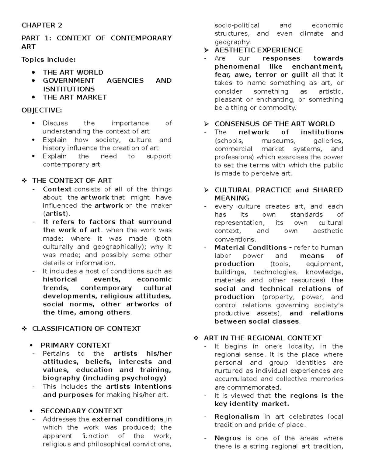 SS1 CHAP 2 notes - ... - CHAPTER 2 PART 1: CONTEXT OF CONTEMPORARY ART ...
