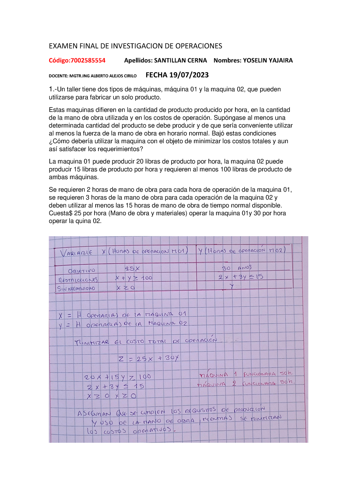 Examen Final DE Investigacion DE Operaciones - EXAMEN FINAL DE ...